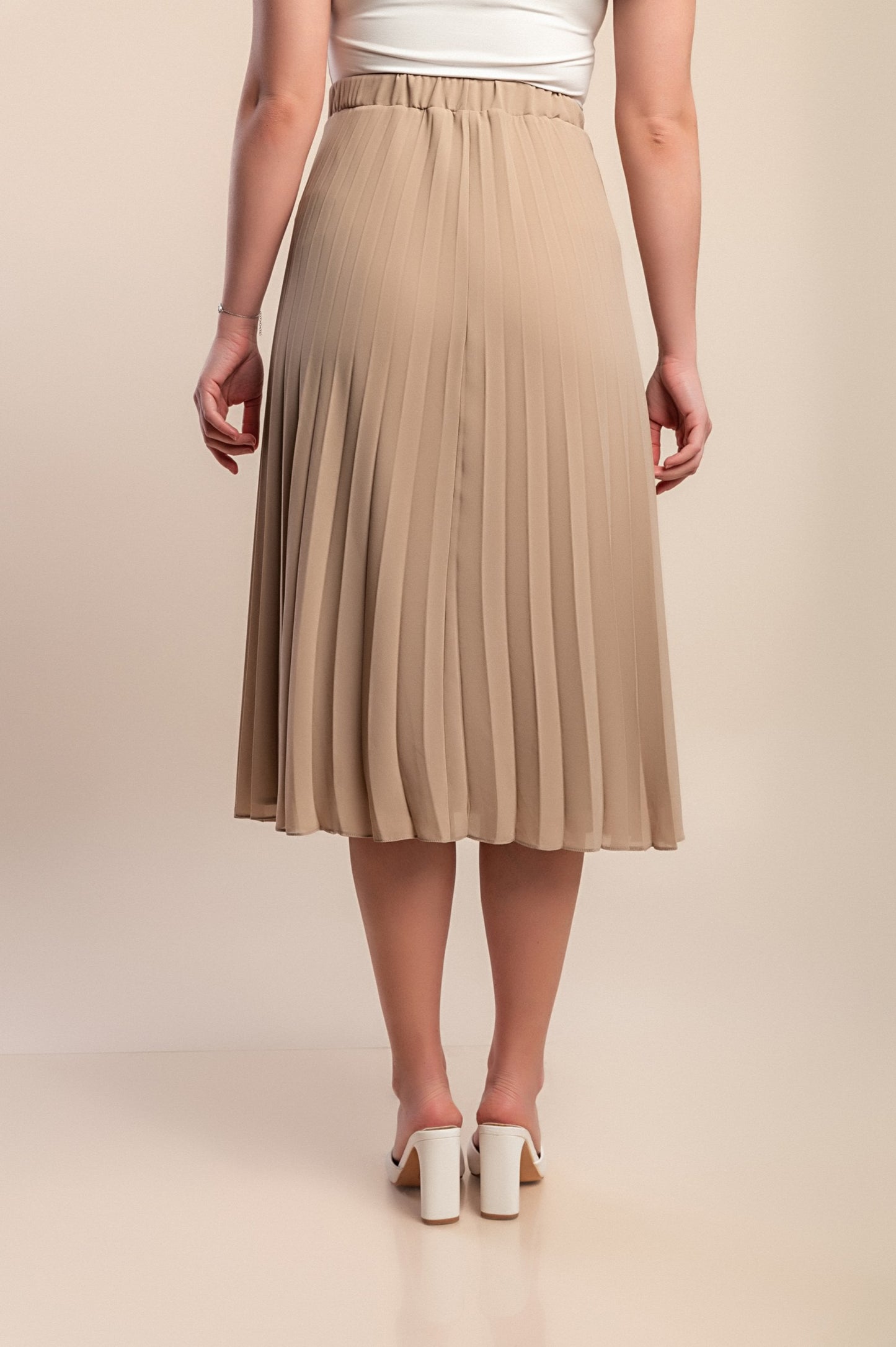 Gonna midi plissettata taglie forti, beige