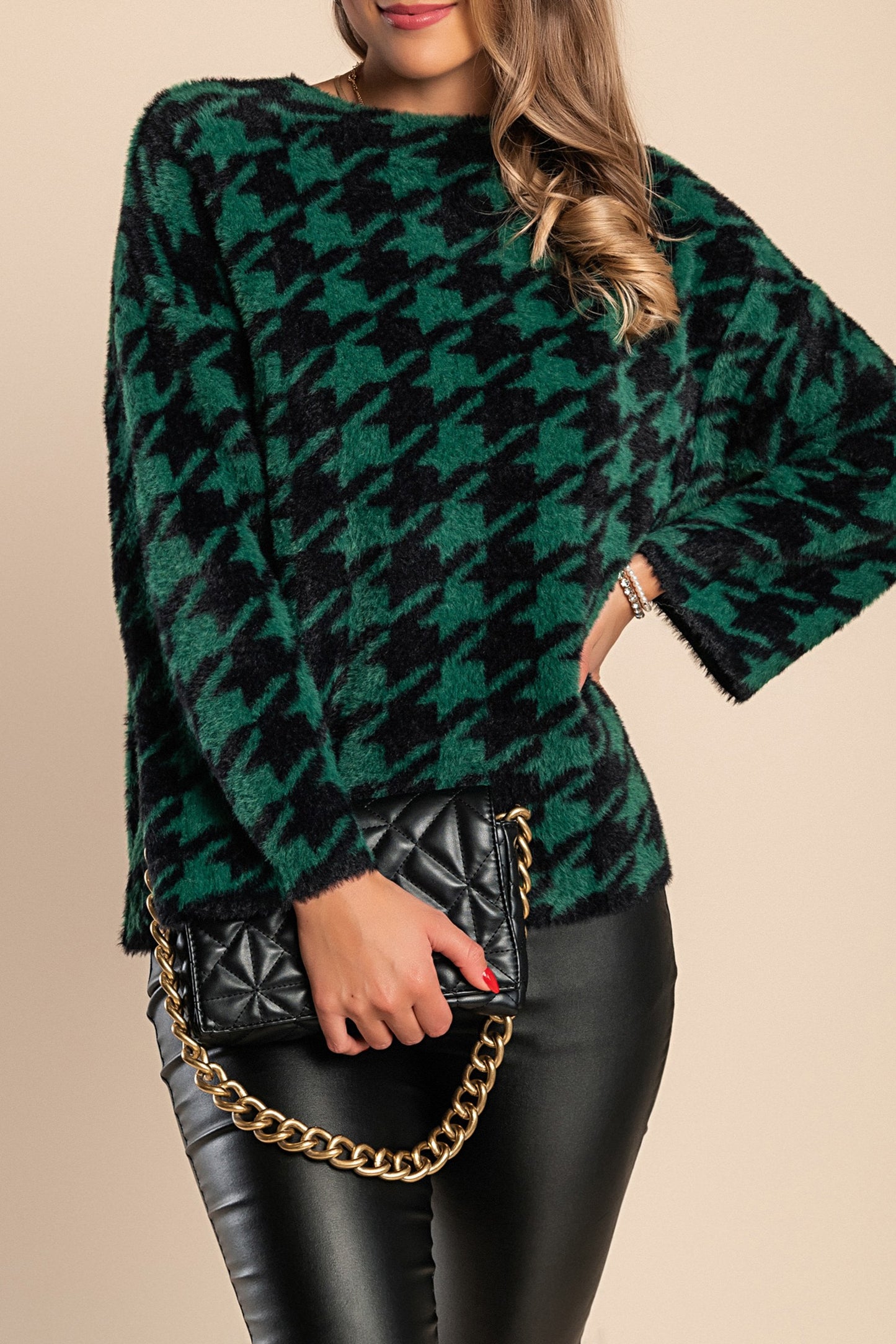 Maglia morbida con stampa pepita, verde