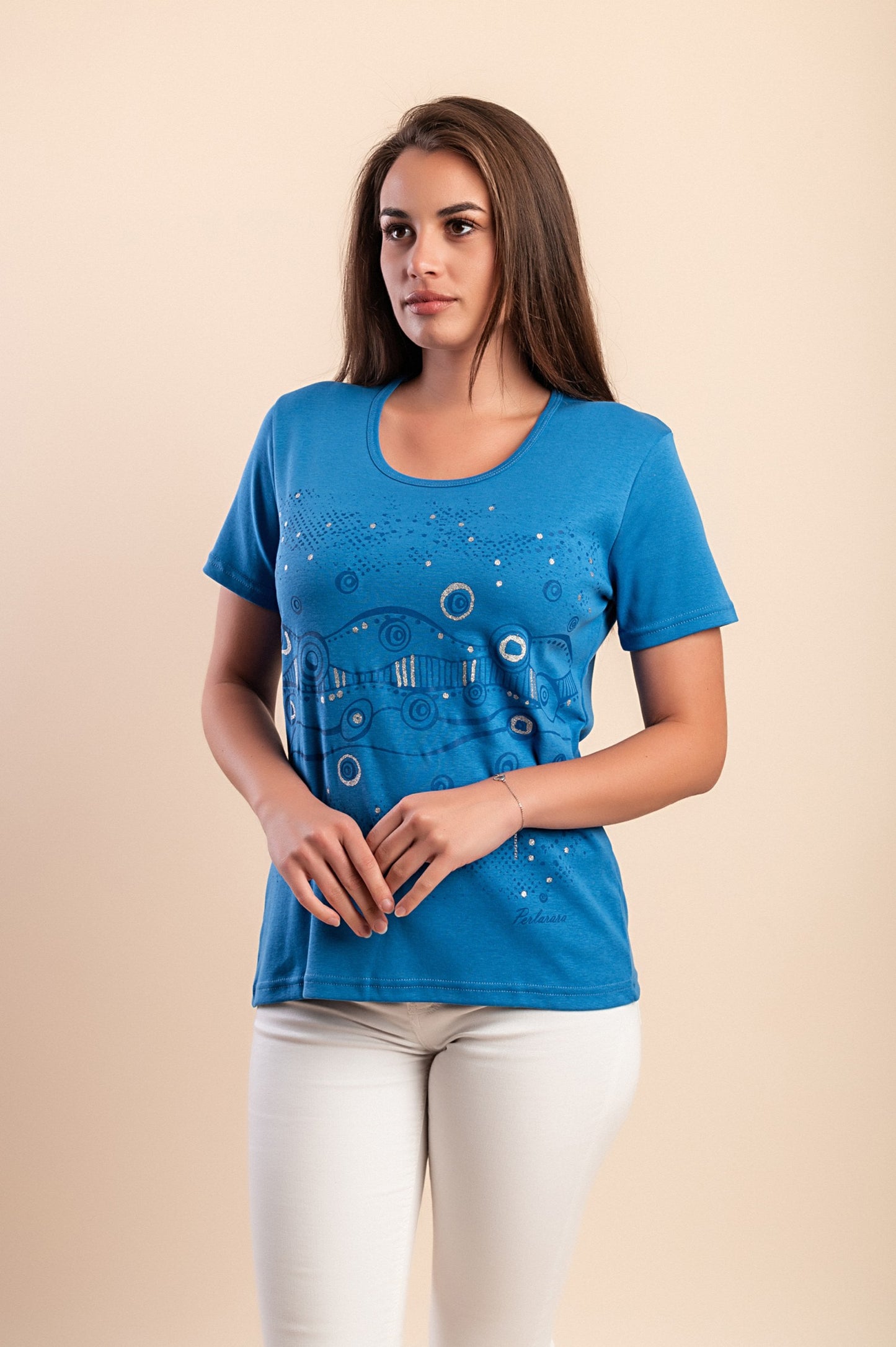 T-shirt in cotone con stampa, blu