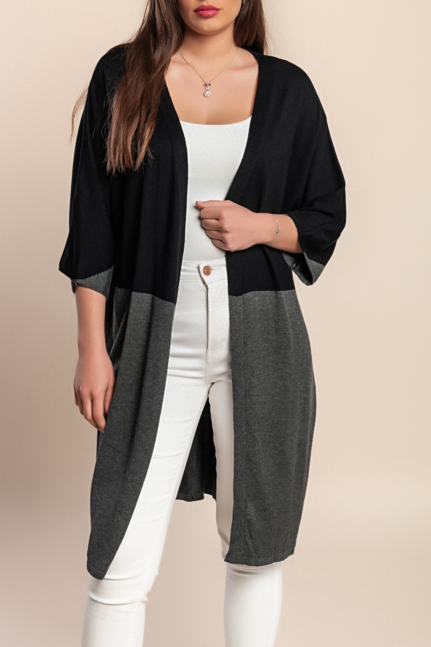 Cardigan con maniche a 3/4, grigio
