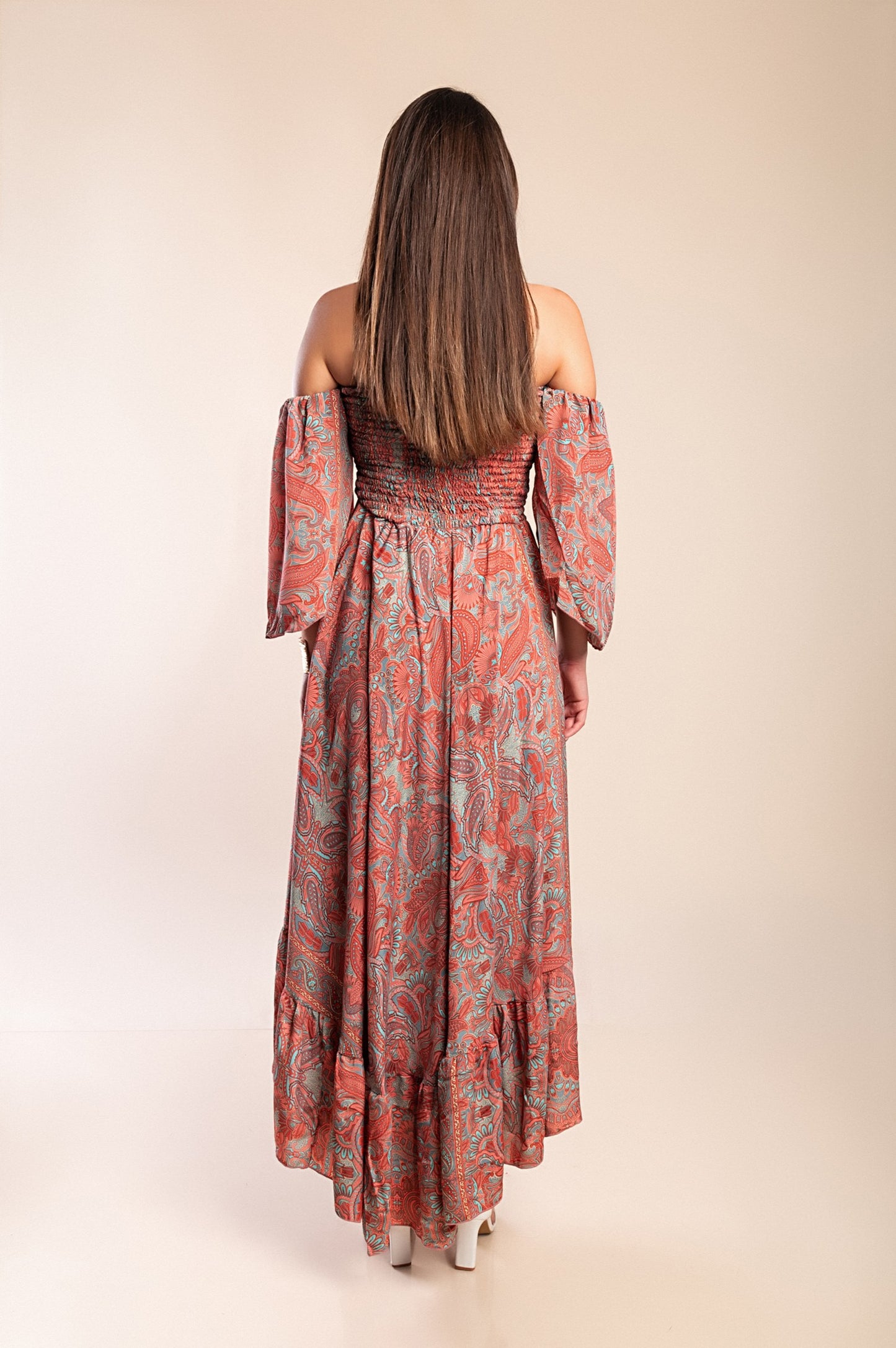 Abito maxi con stampa, multicolore