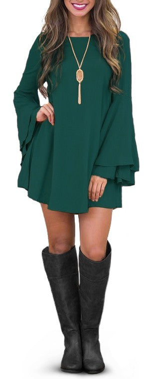 Vestito mini con maniche a campana Rania, senape