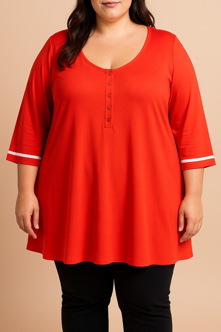 Top taglie forti con bottoni, rosso