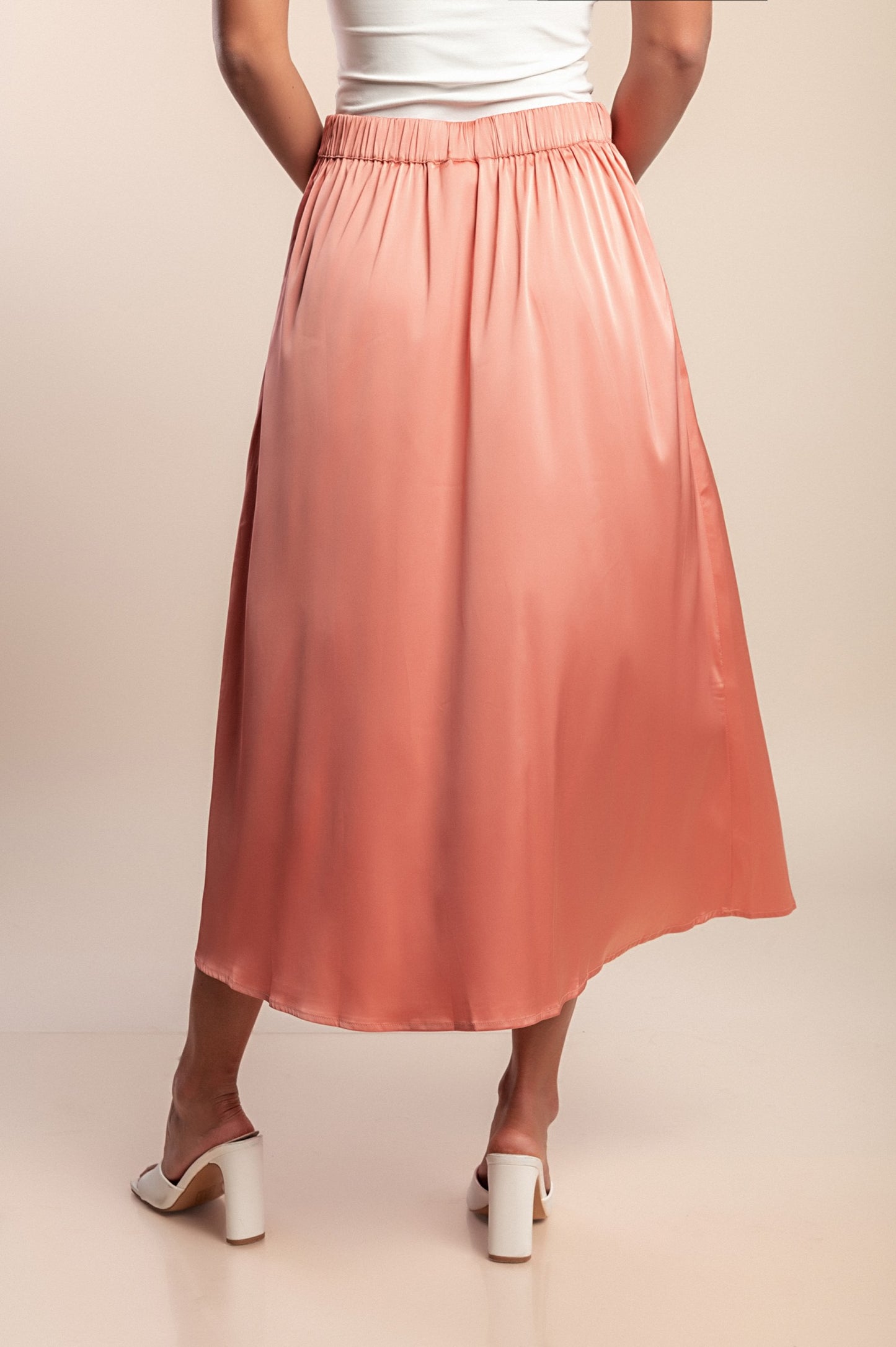 Gonna in finto raso, arancione