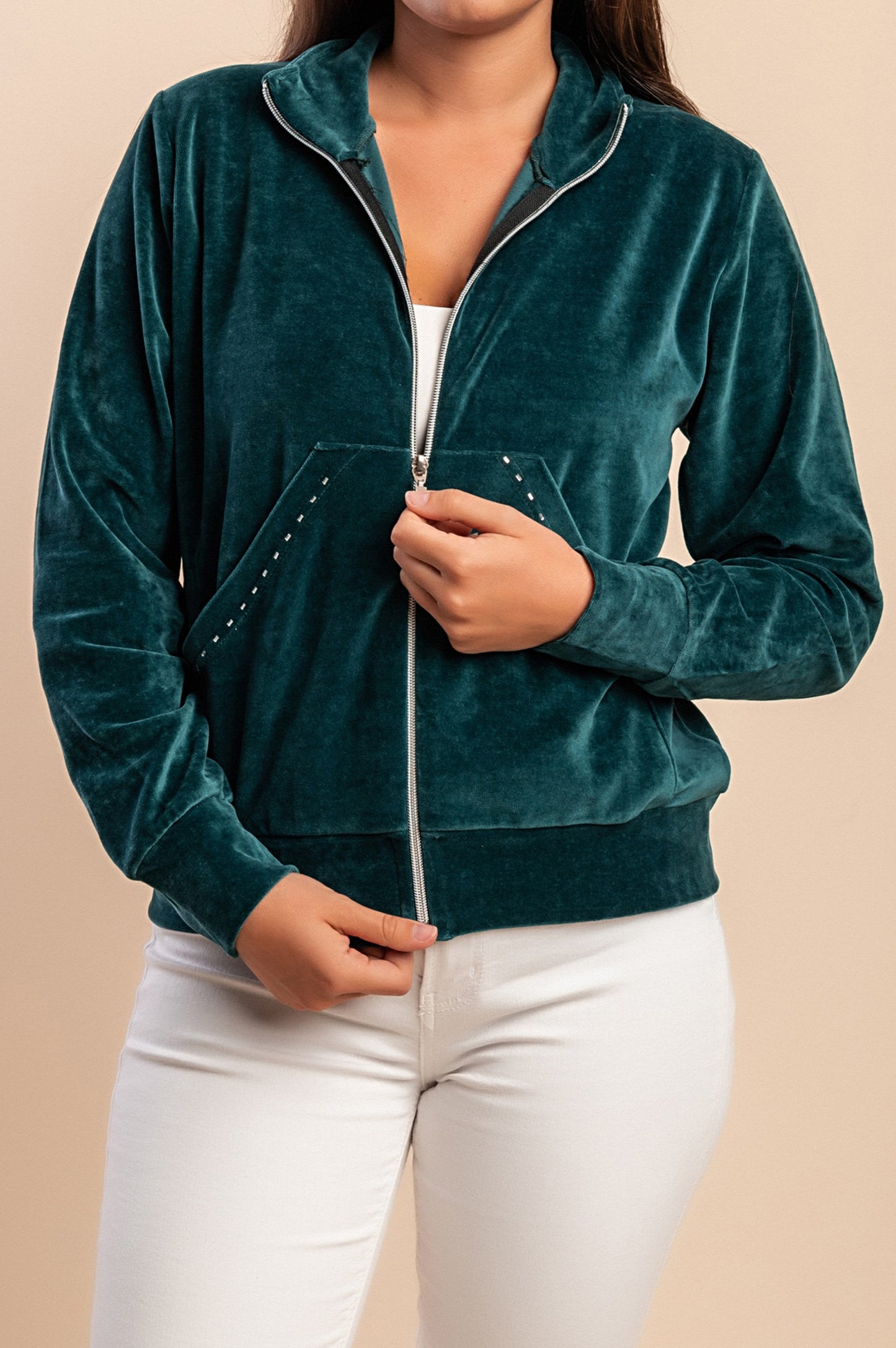 Felpa con zip in cotone e velluto sintetico, blu