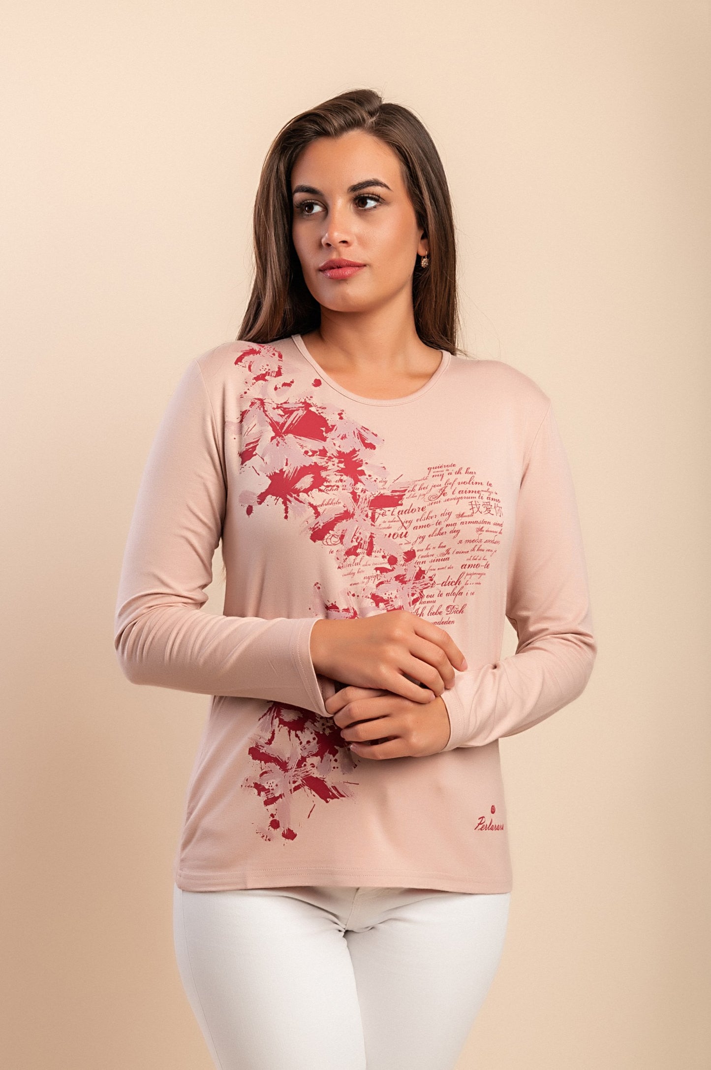 Maglia in cotone a maniche lunghe, beige