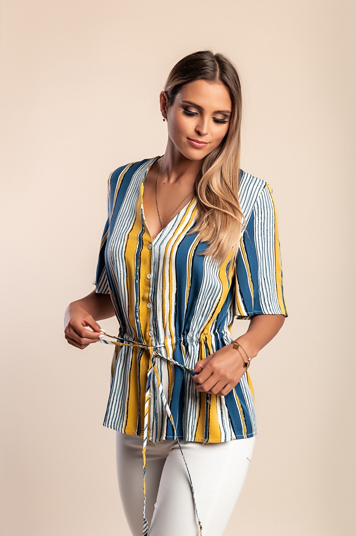 Camicetta con stampa a righe, blu