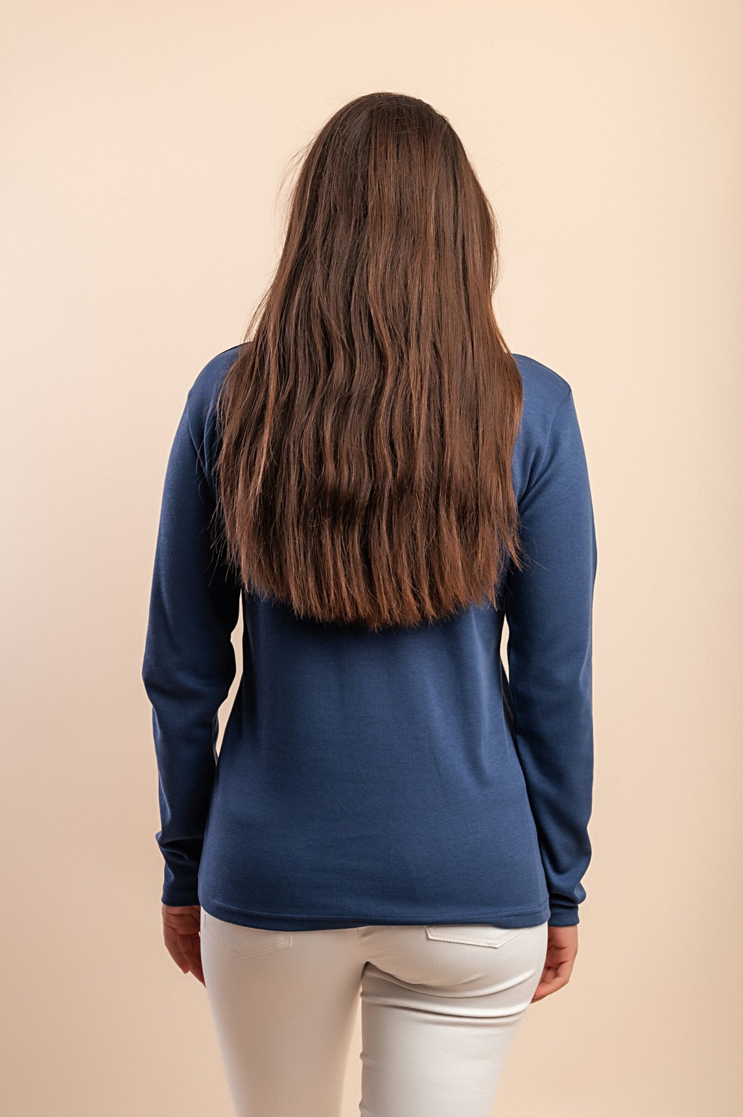 Top in cotone a maniche lunghe, blu scuro