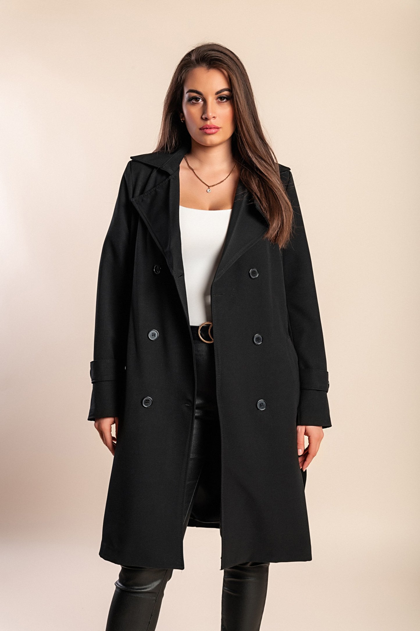 Trench elegante con bottoni, cammello