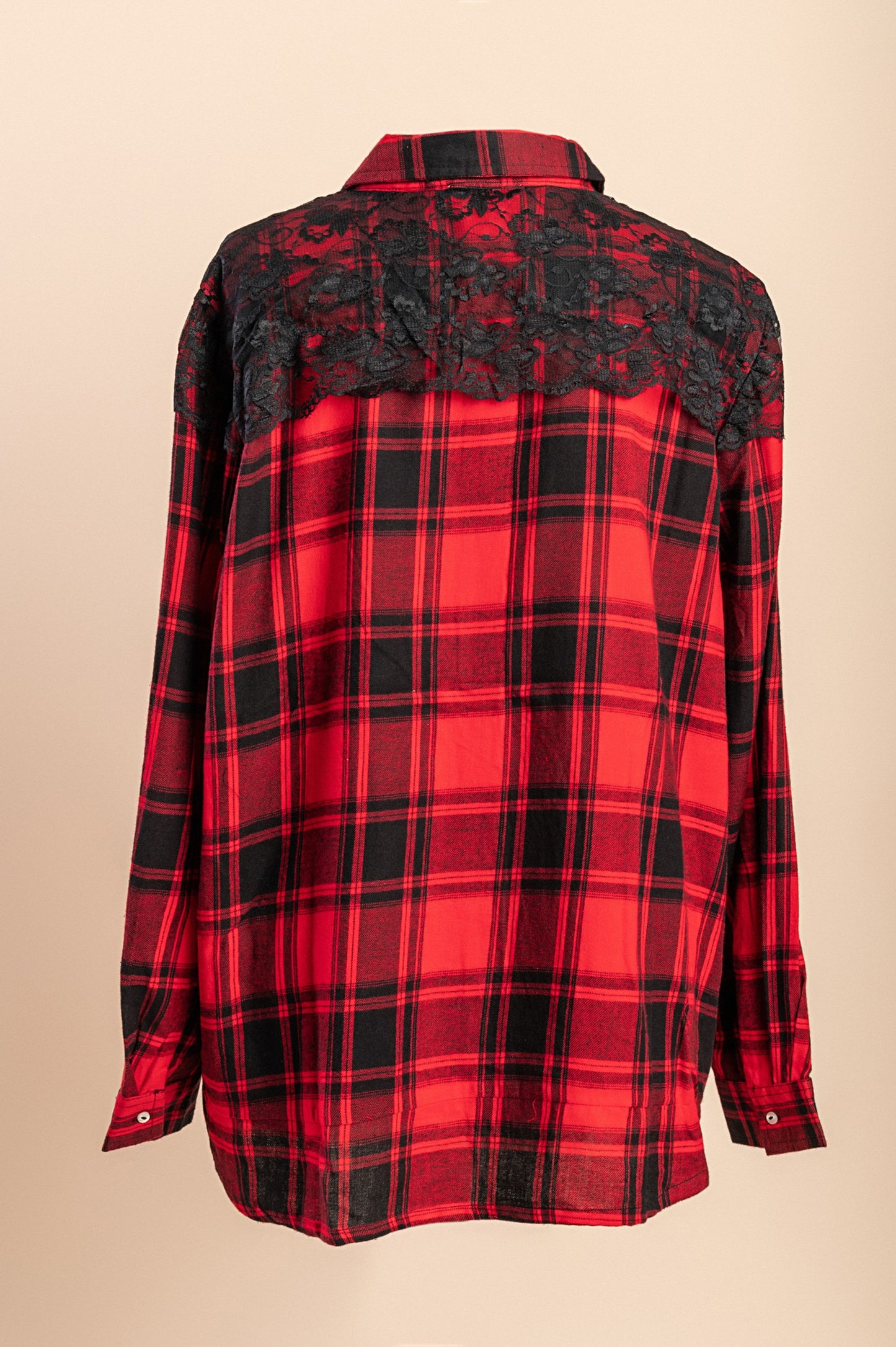Camicia taglie forti con stampa a quadri, rossa