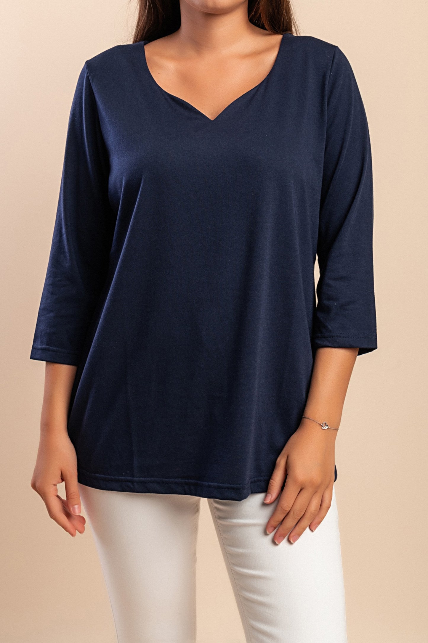 Top con maniche a 3/4, blu scuro