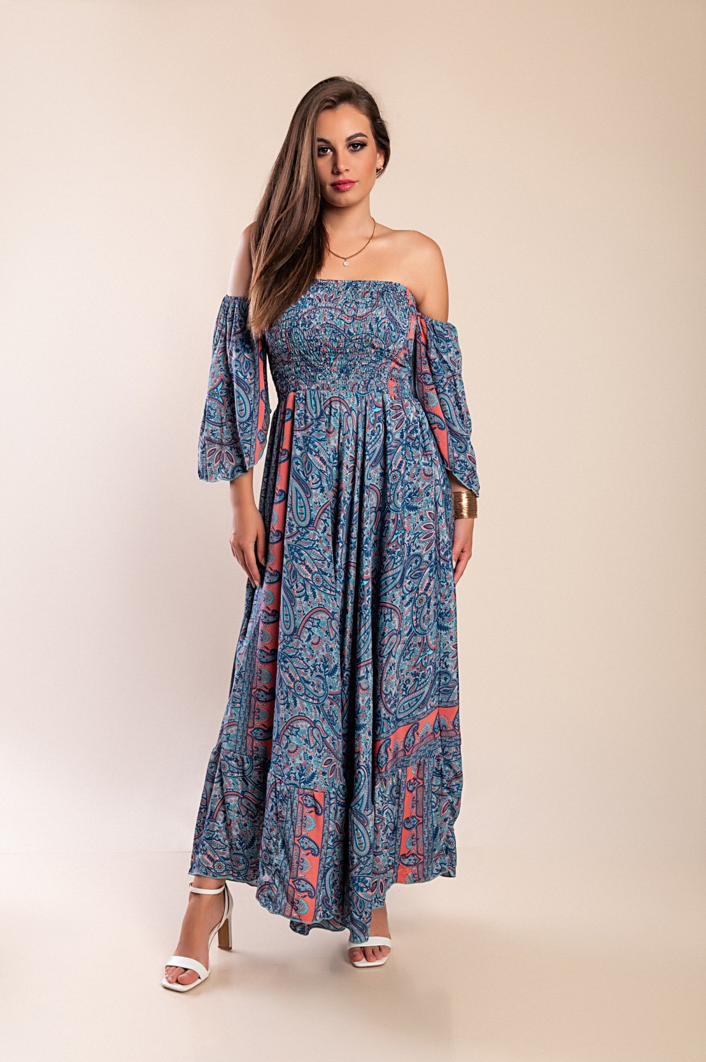 Abito maxi con stampa, multicolore