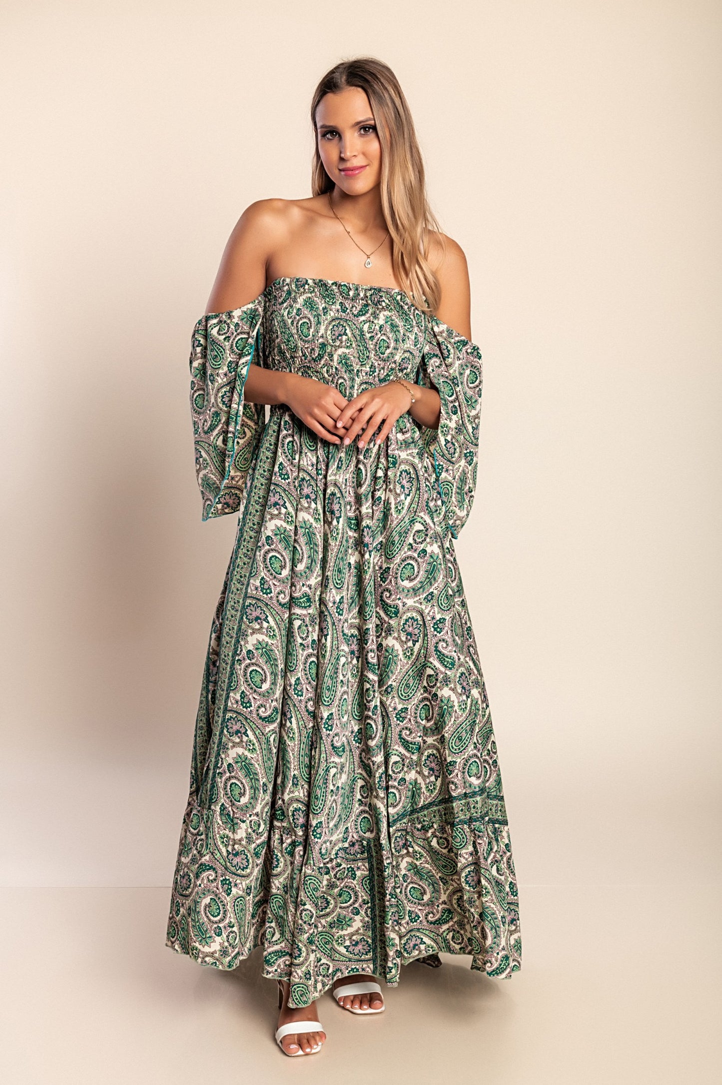 Abito maxi con stampa, multicolore