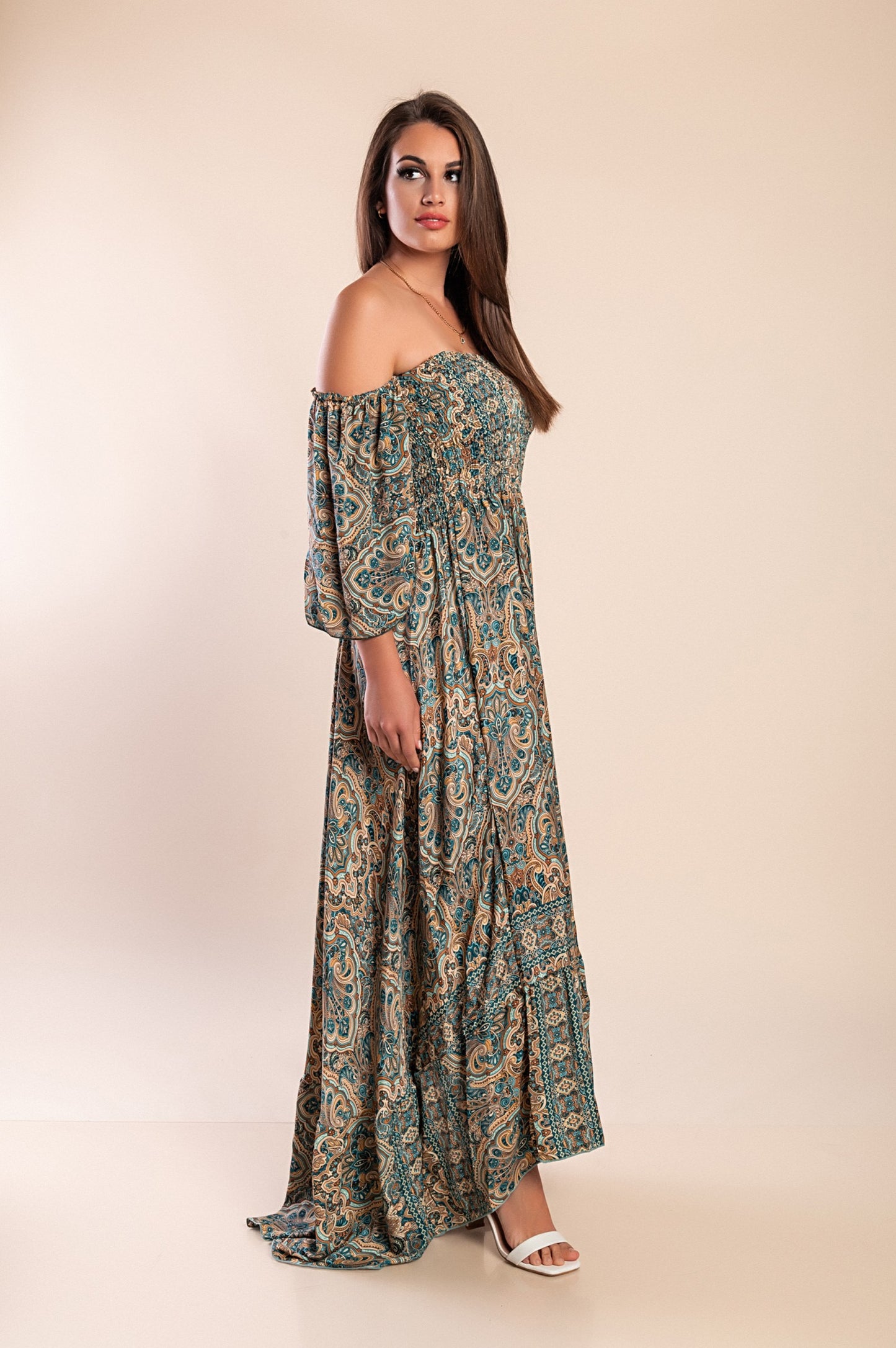 Abito maxi con stampa, multicolore