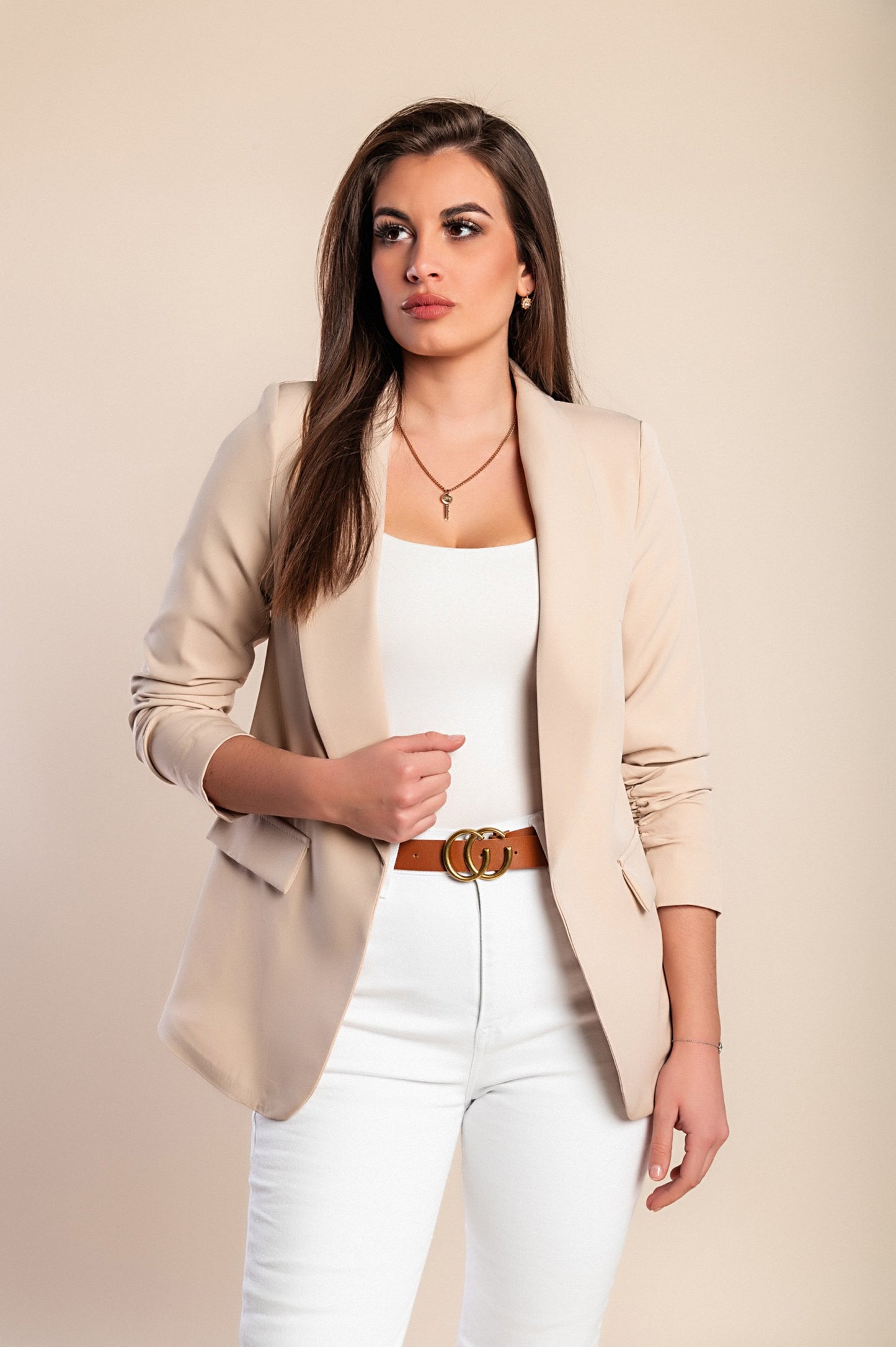 Blazer lungo con scollatura classica Turina, nero
