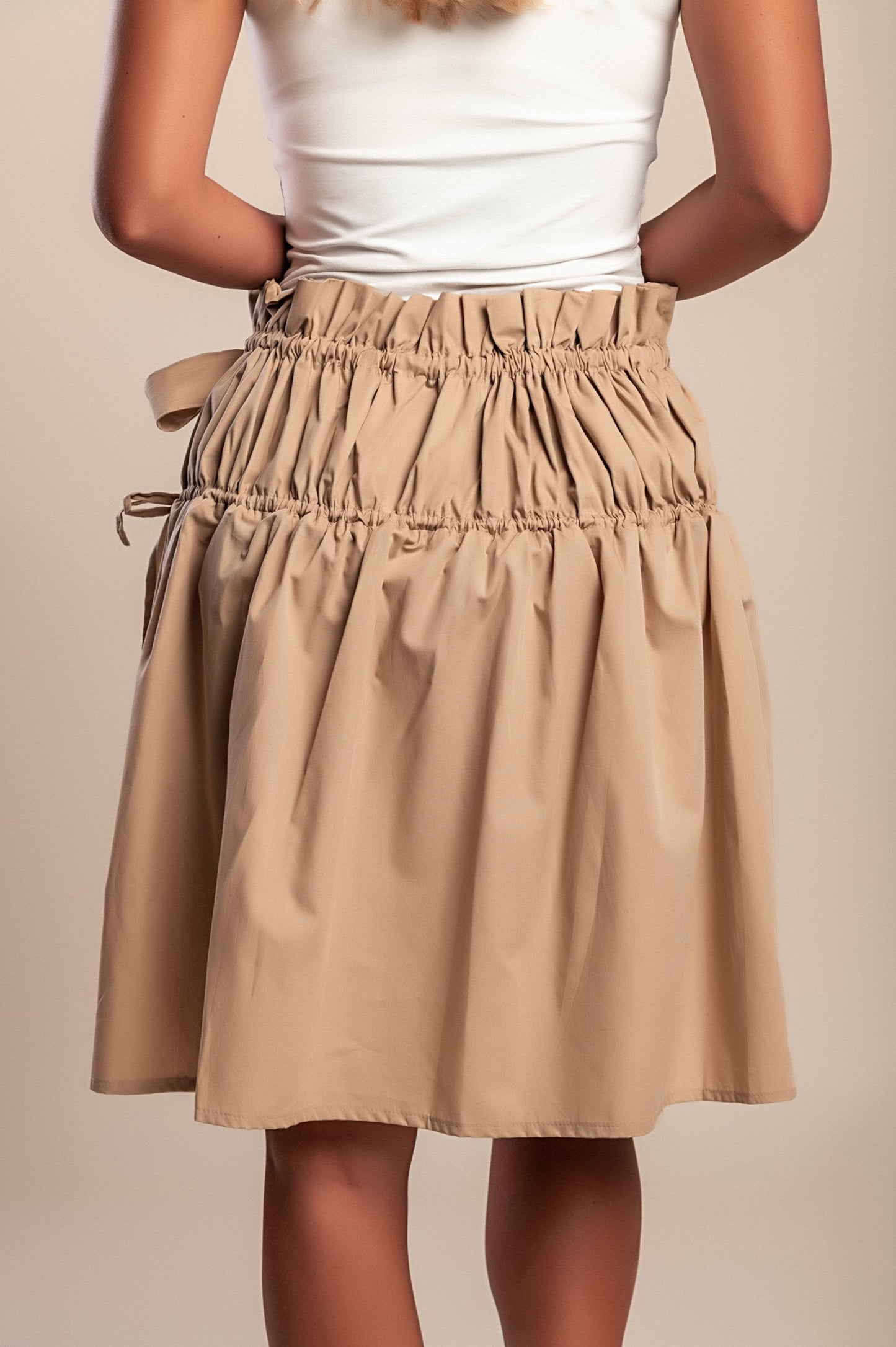 Gonna in cotone con spacco, beige