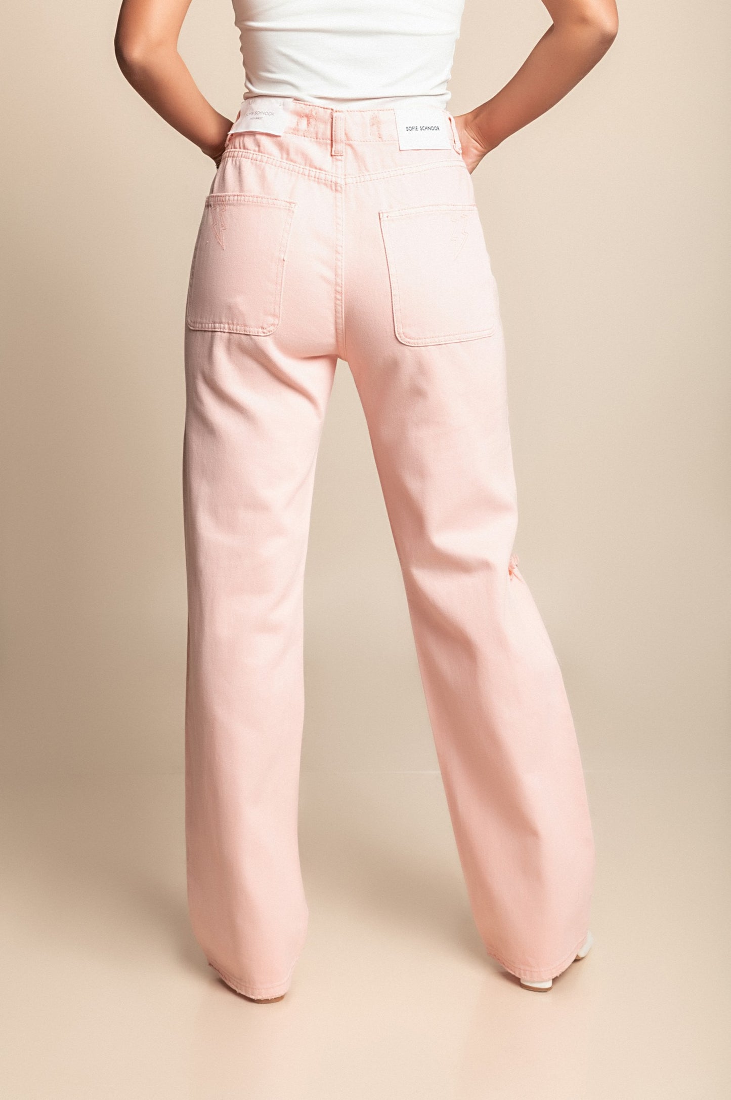 Jeans a vita alta, rosa chiaro