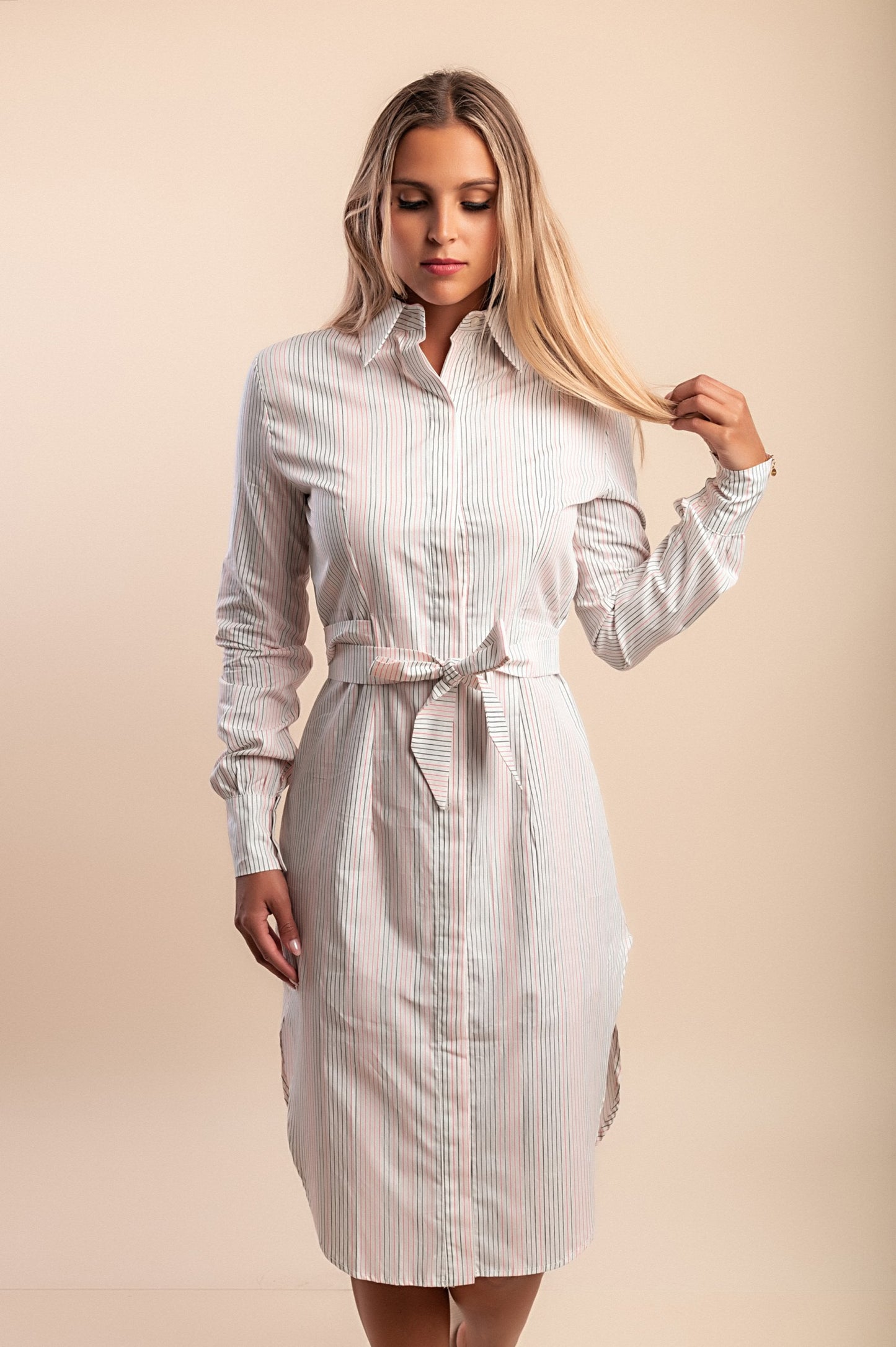 Abito camicia a righe, bianco