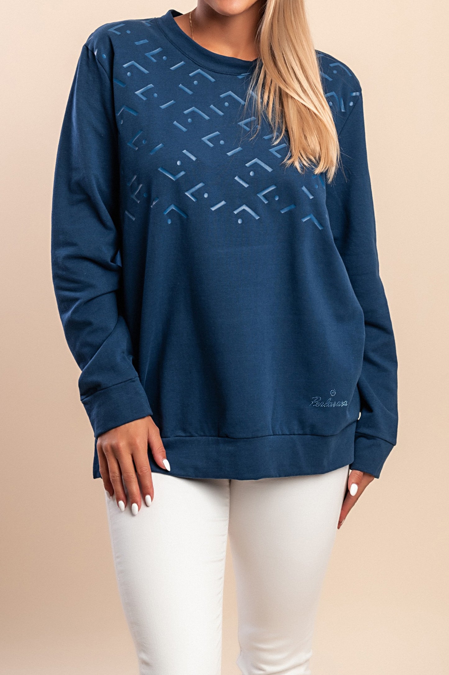 Felpa in cotone con stampa, blu scuro
