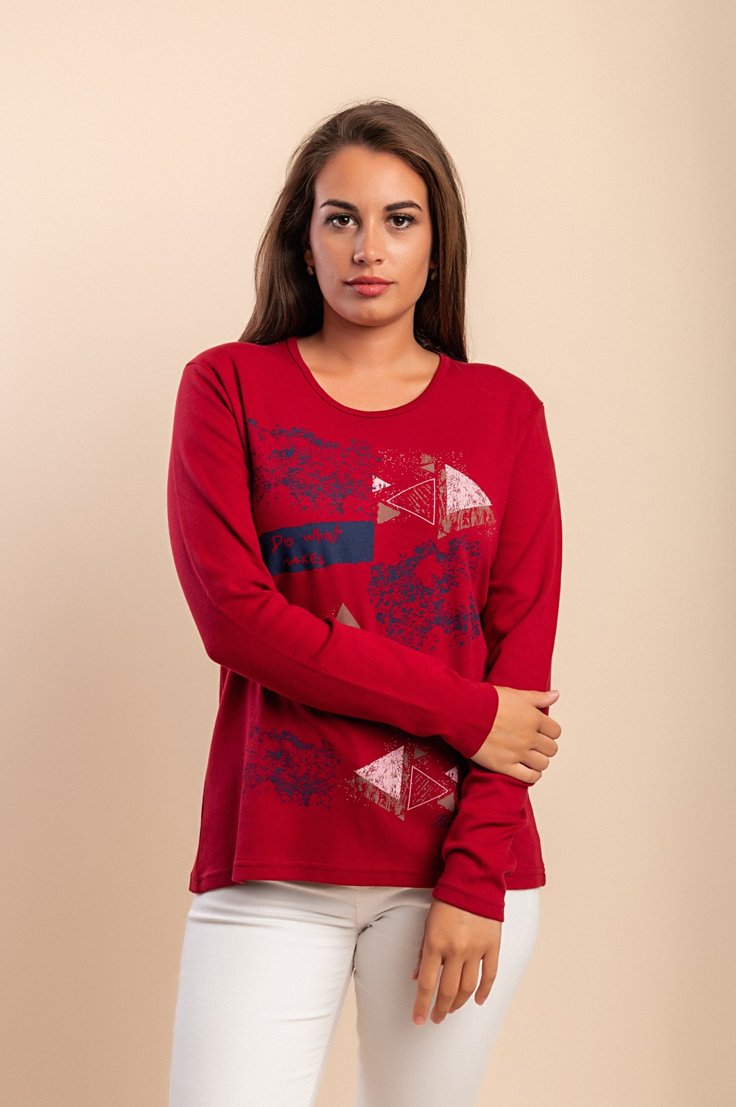Maglia in cotone a maniche lunghe, rossa