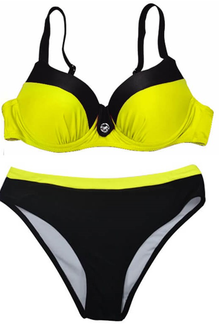 Costume da bagno due pezzi con reggiseno imbottito, nero e giallo