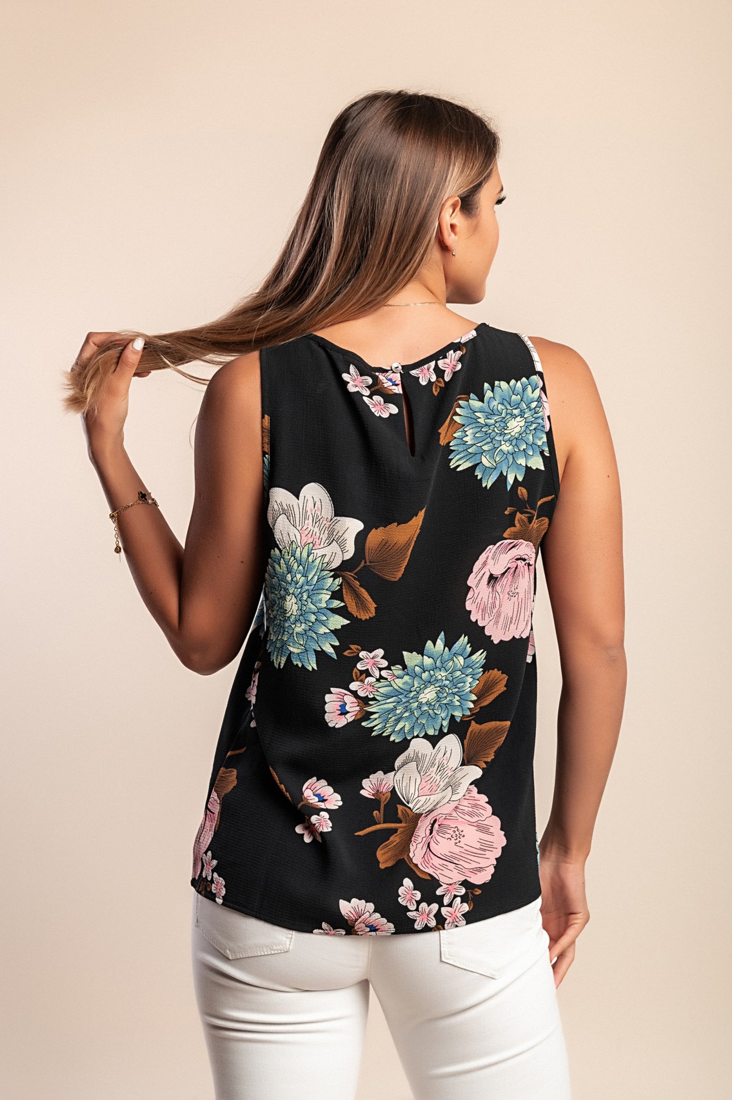 Top con stampa floreale, nero