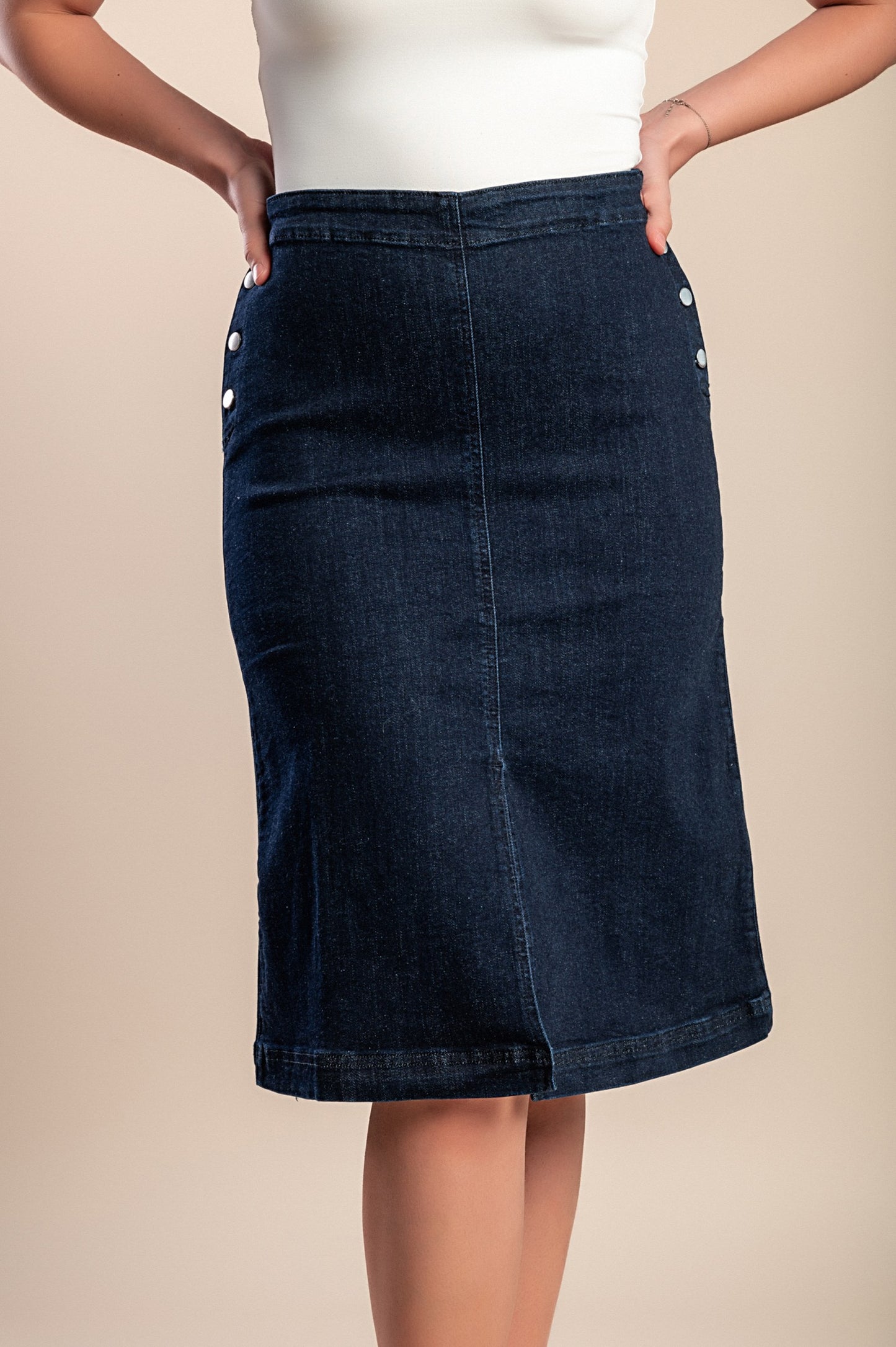 Gonna in denim con bottoni, blu scuro