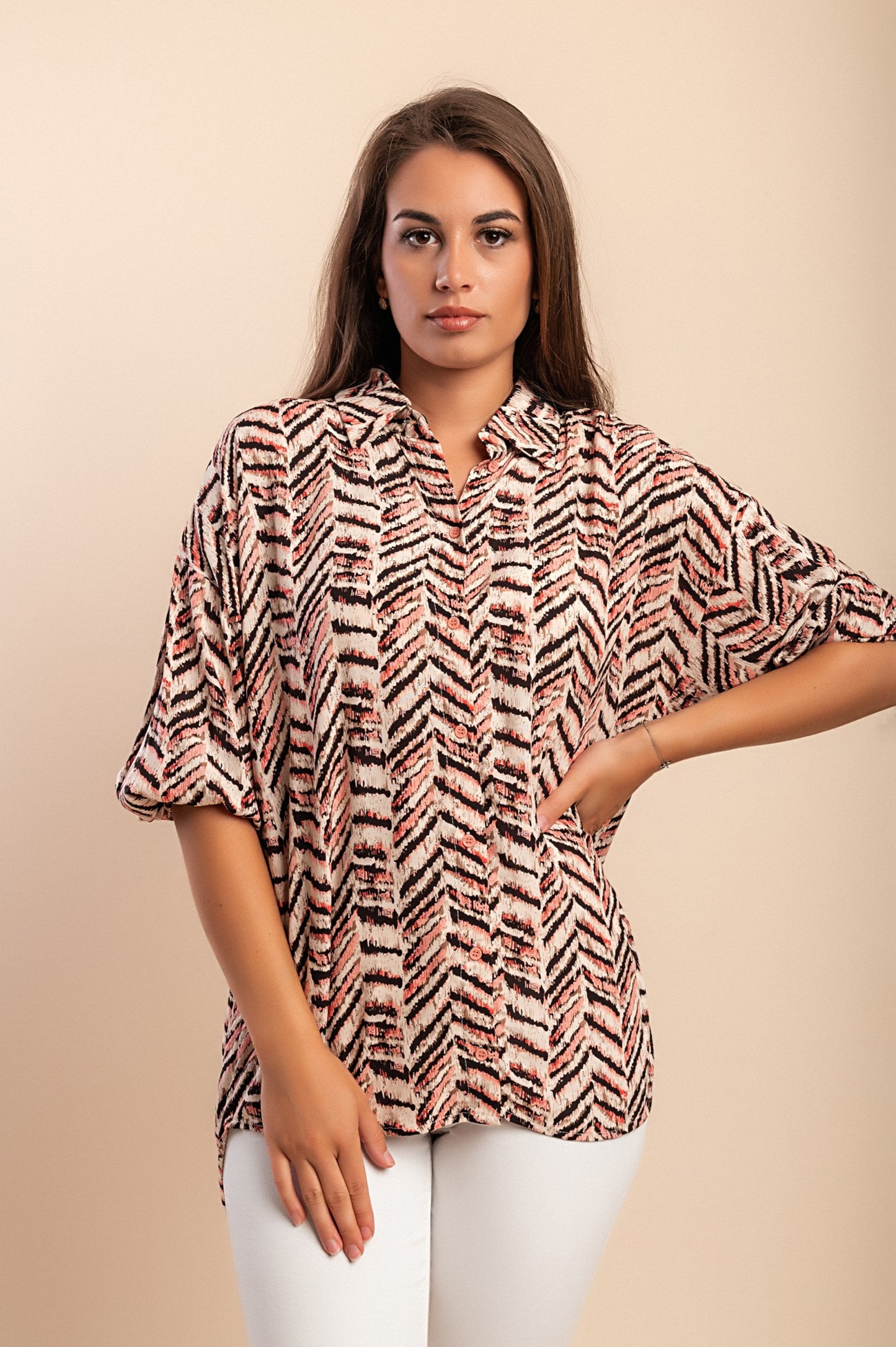 Blusa stampata, beige