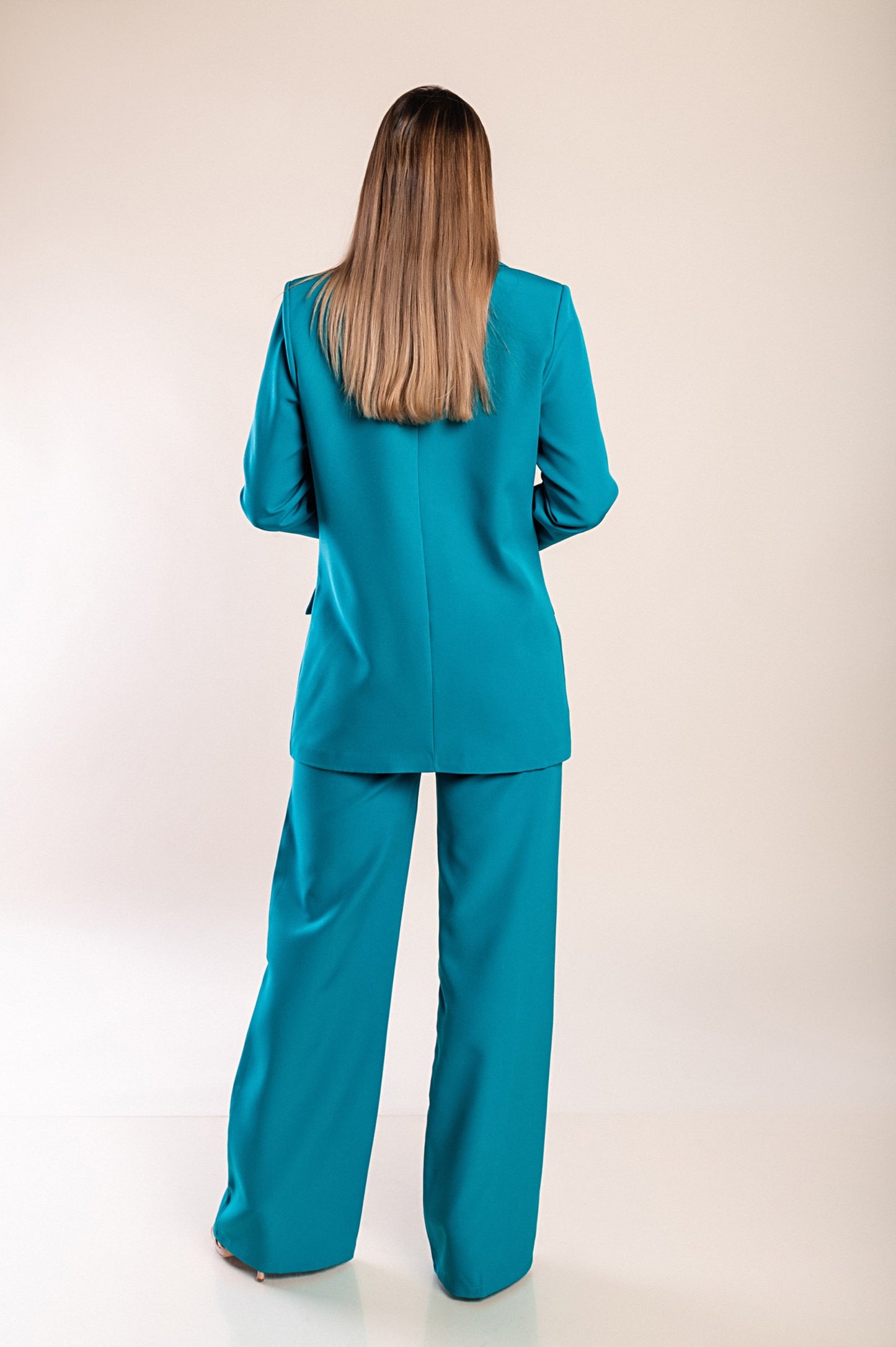 Tailleur pantalone elegante monocolore, petrolio