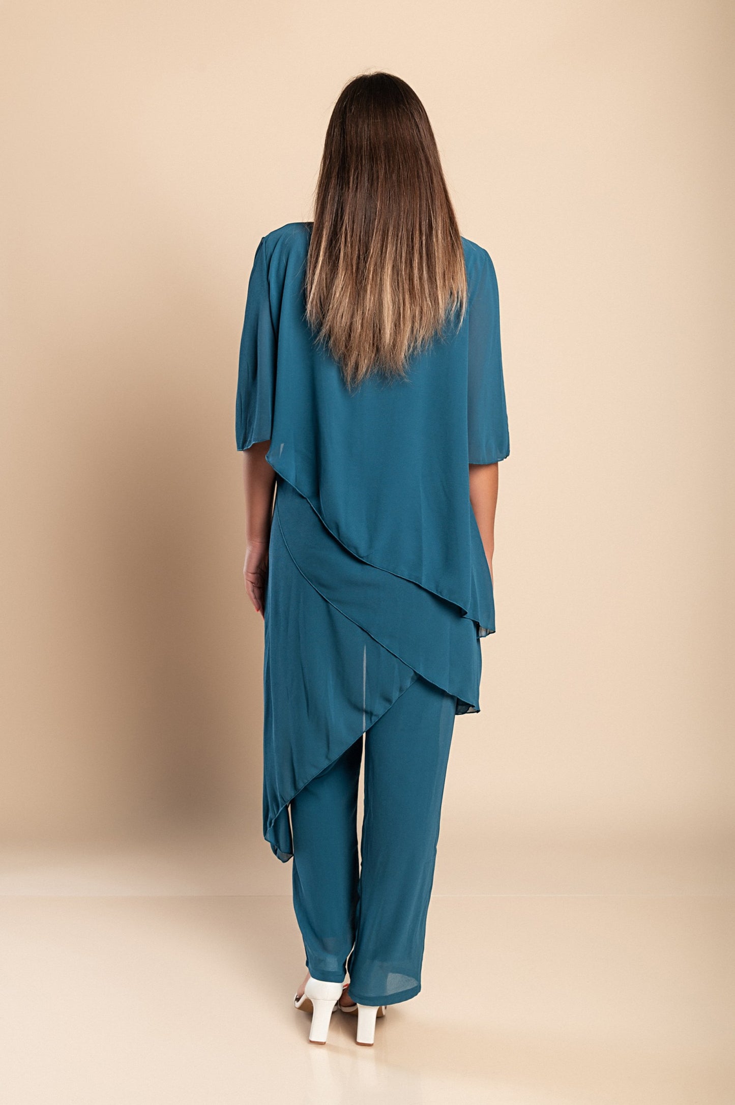 Set di elegante tunica traslucida e pantaloni lunghi Claudette, neri