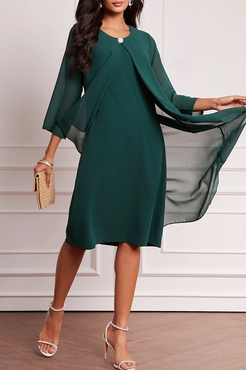 Abito midi scollo tondo, verde scuro