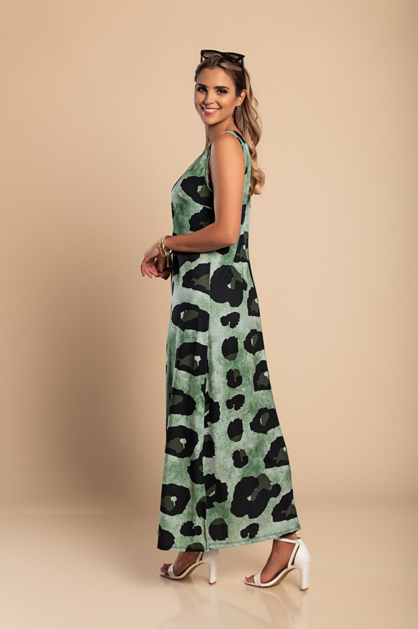 Abito lungo stampa leopardo, leopardato