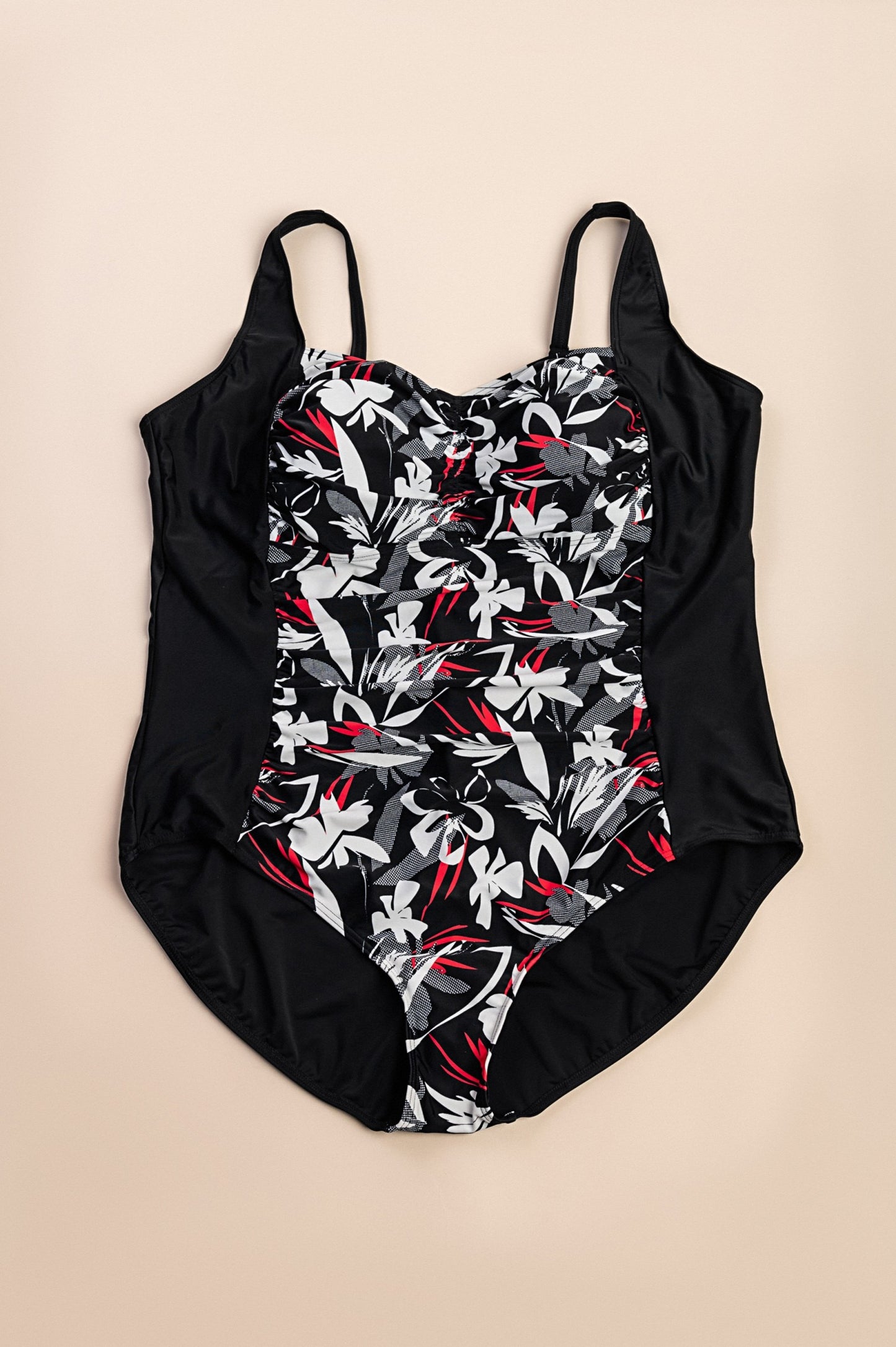 Costume da bagno taglie forti con stampa floreale, nero