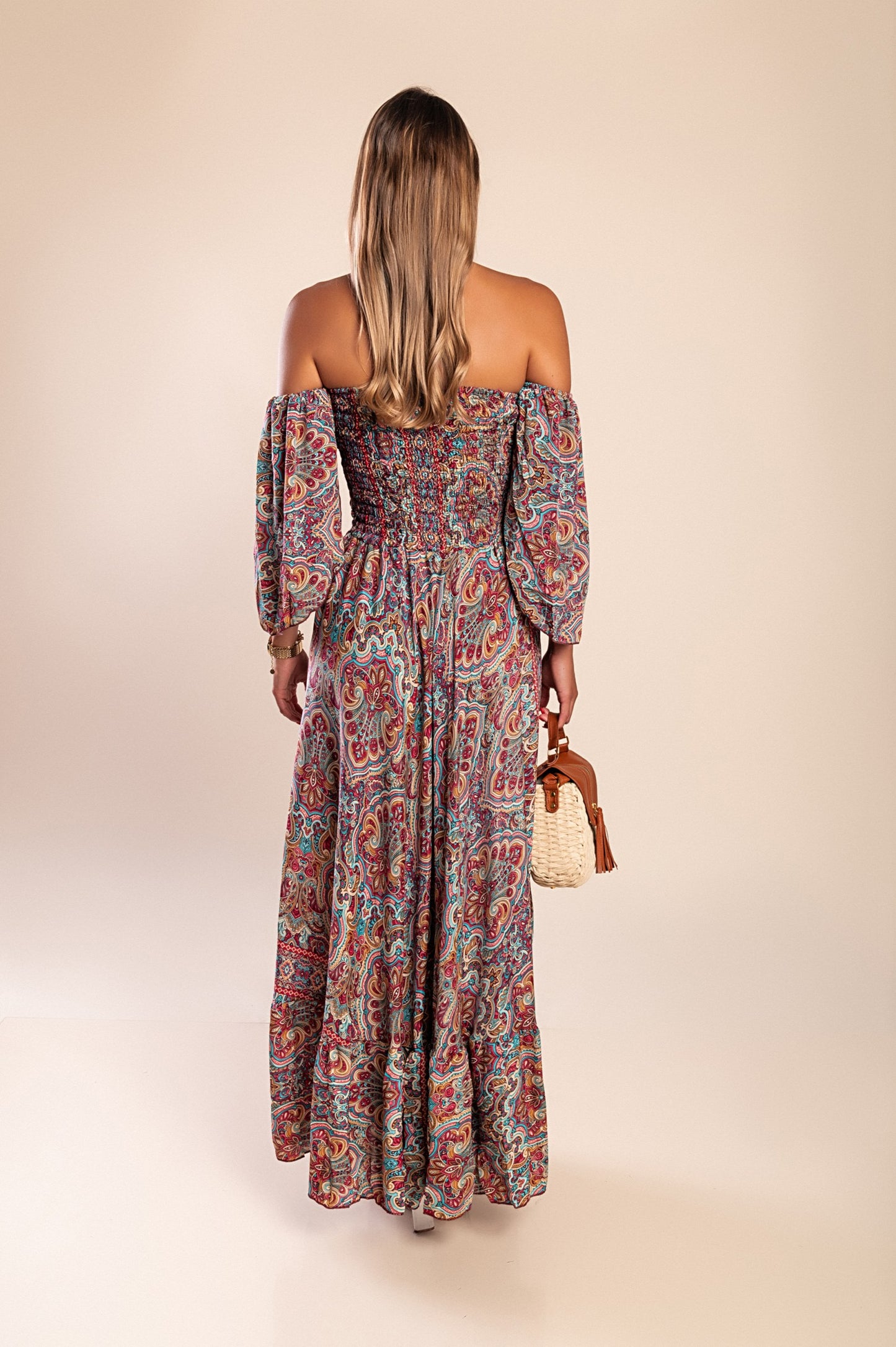 Abito maxi con stampa, multicolore