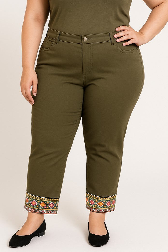 Pantaloni di cotone taglie forti, verde oliva