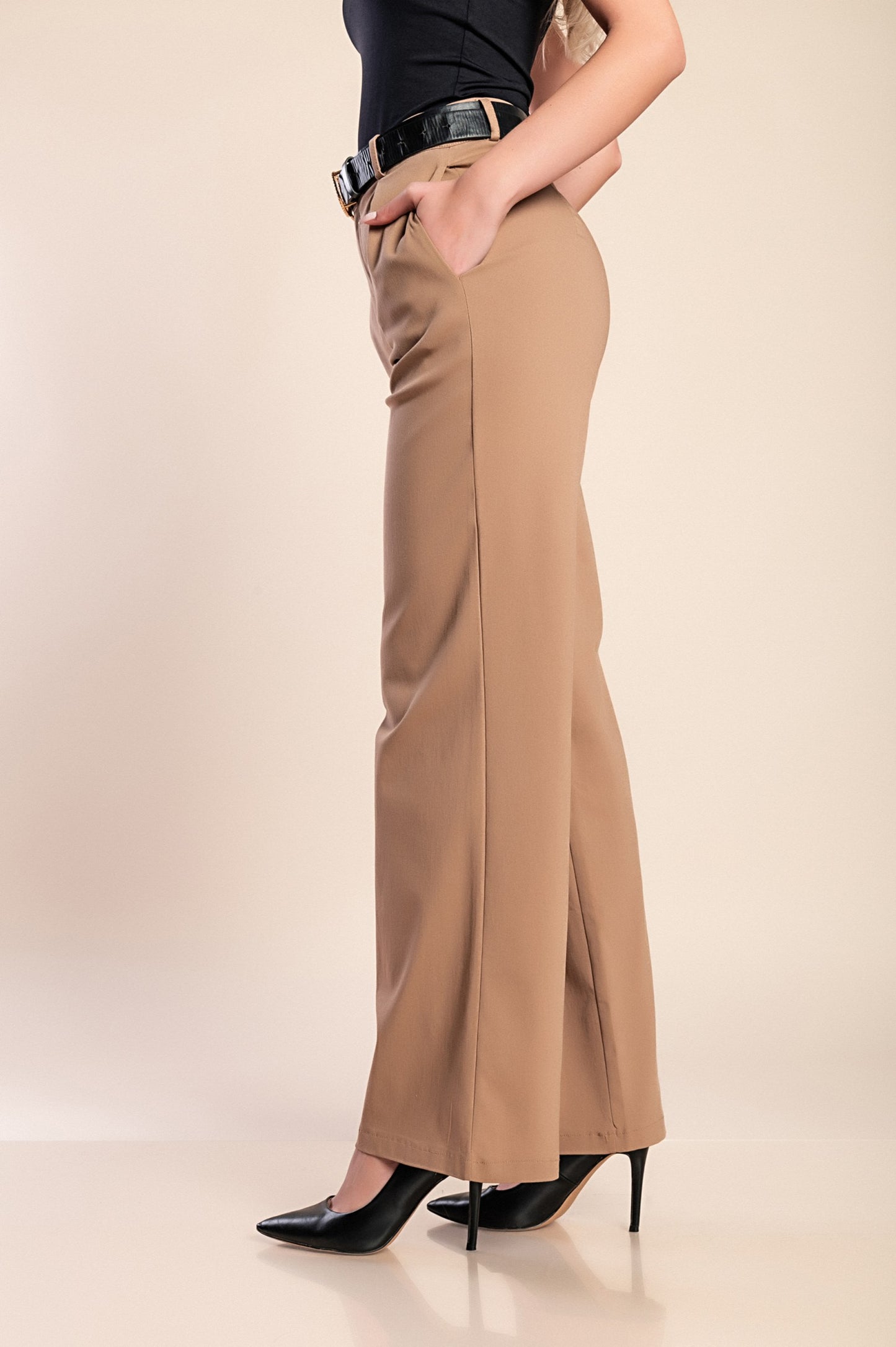 Pantaloni eleganti a vita alta, beige