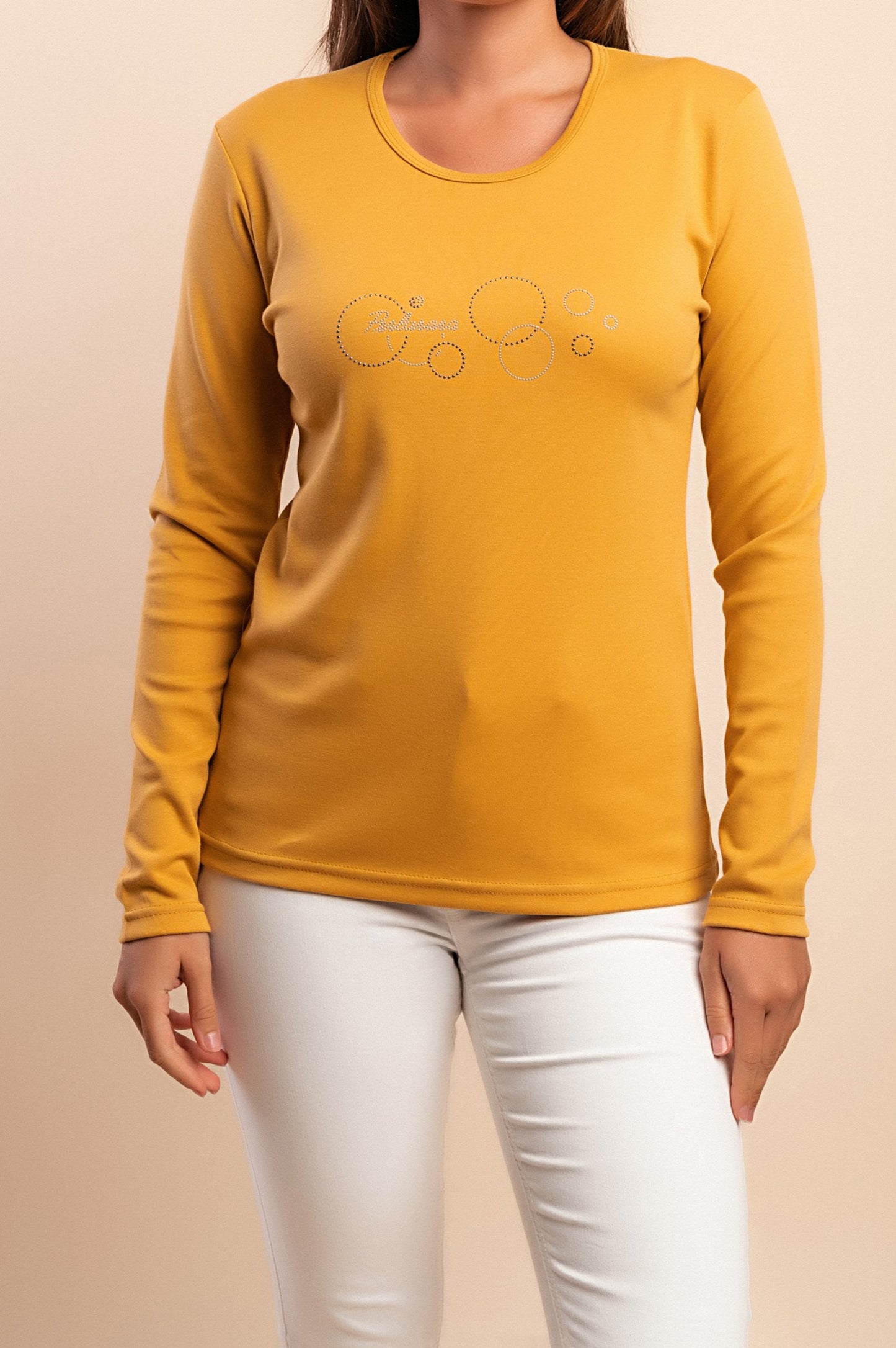 Top a maniche lunghe in cotone, giallo