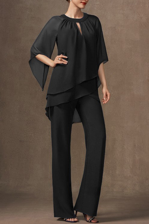 Elegante set tunica e pantaloni lunghi, blu scuro