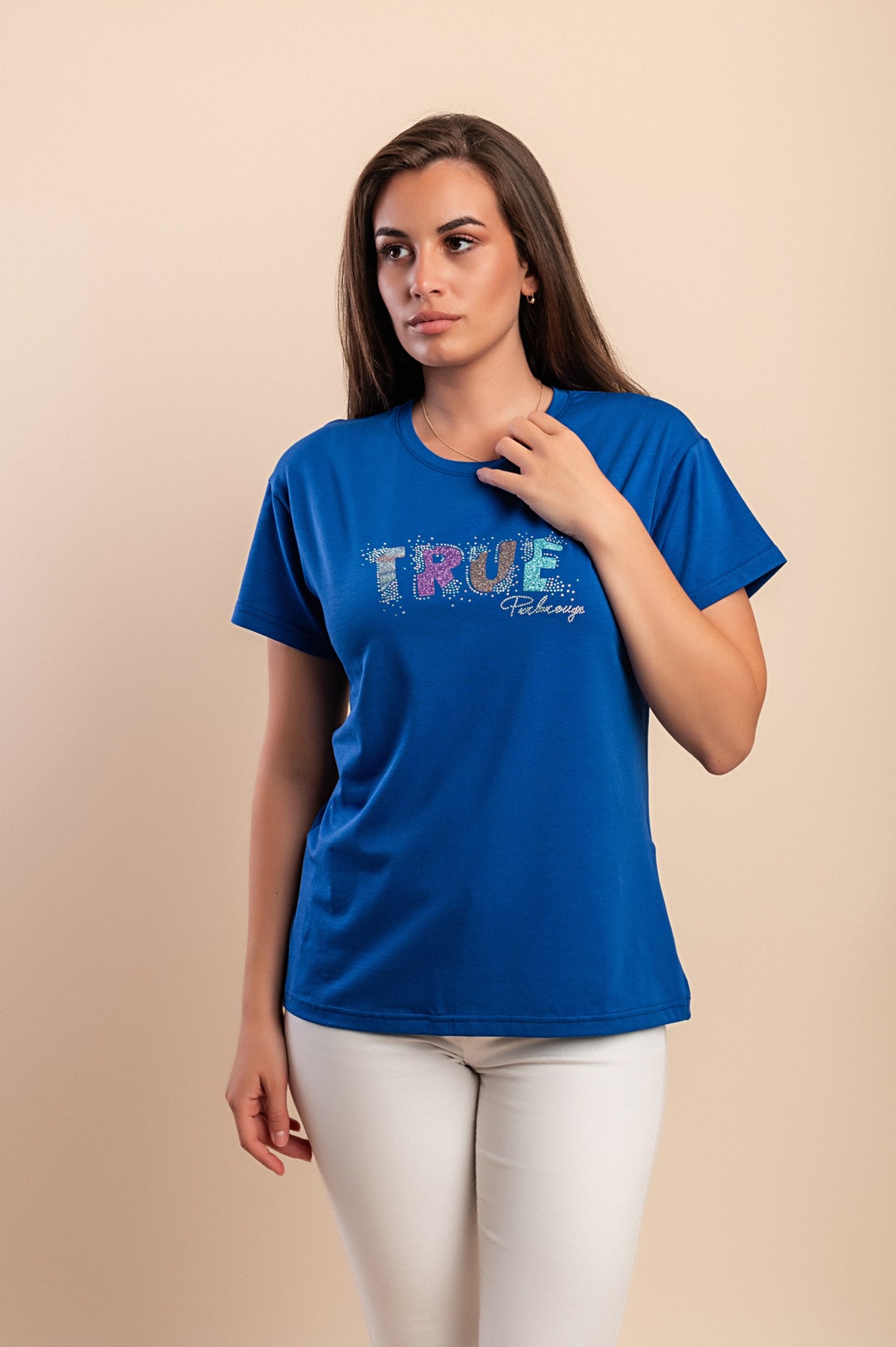 T-shirt in cotone con stampa, blu