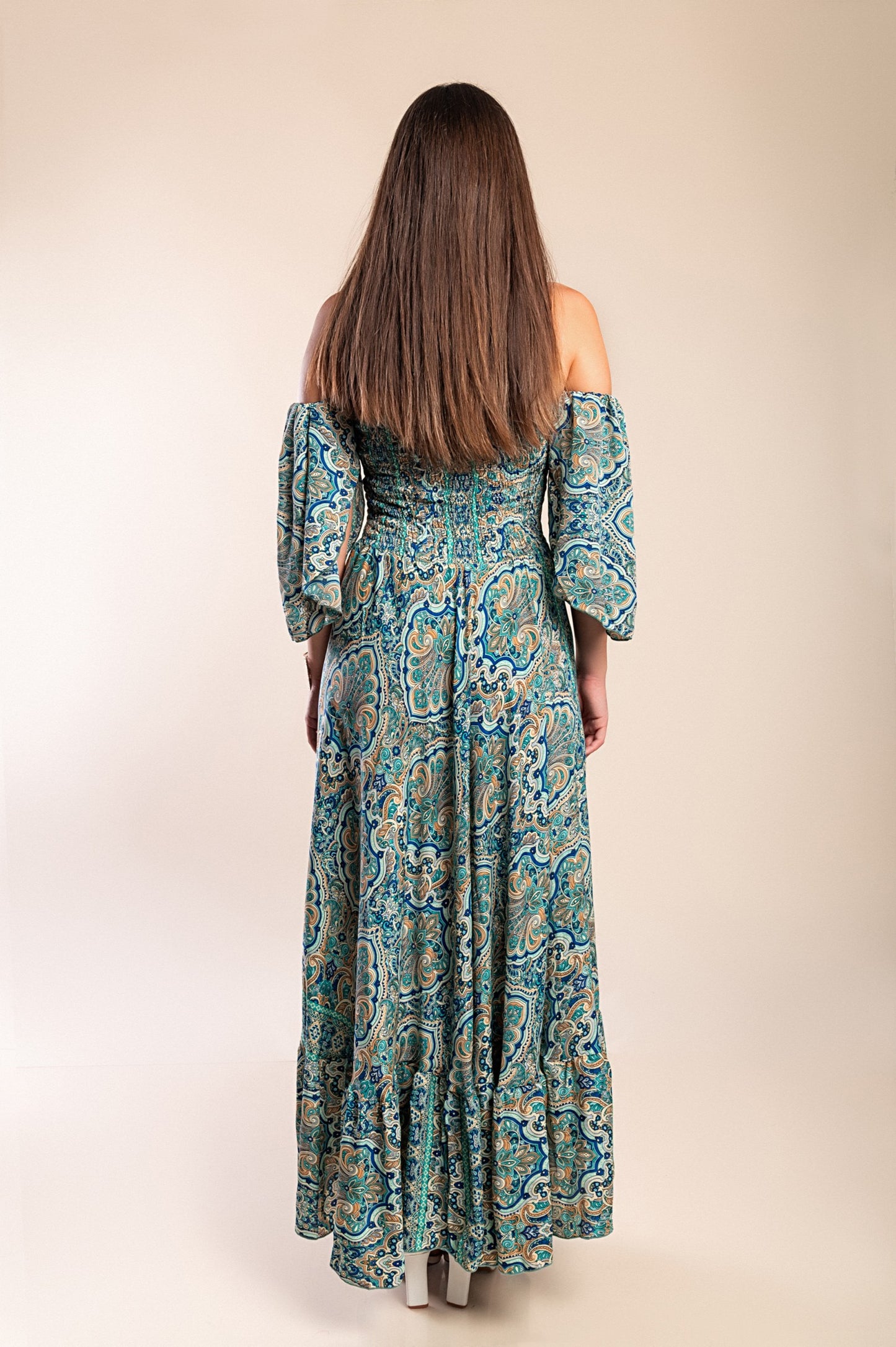 Abito maxi con stampa, multicolore