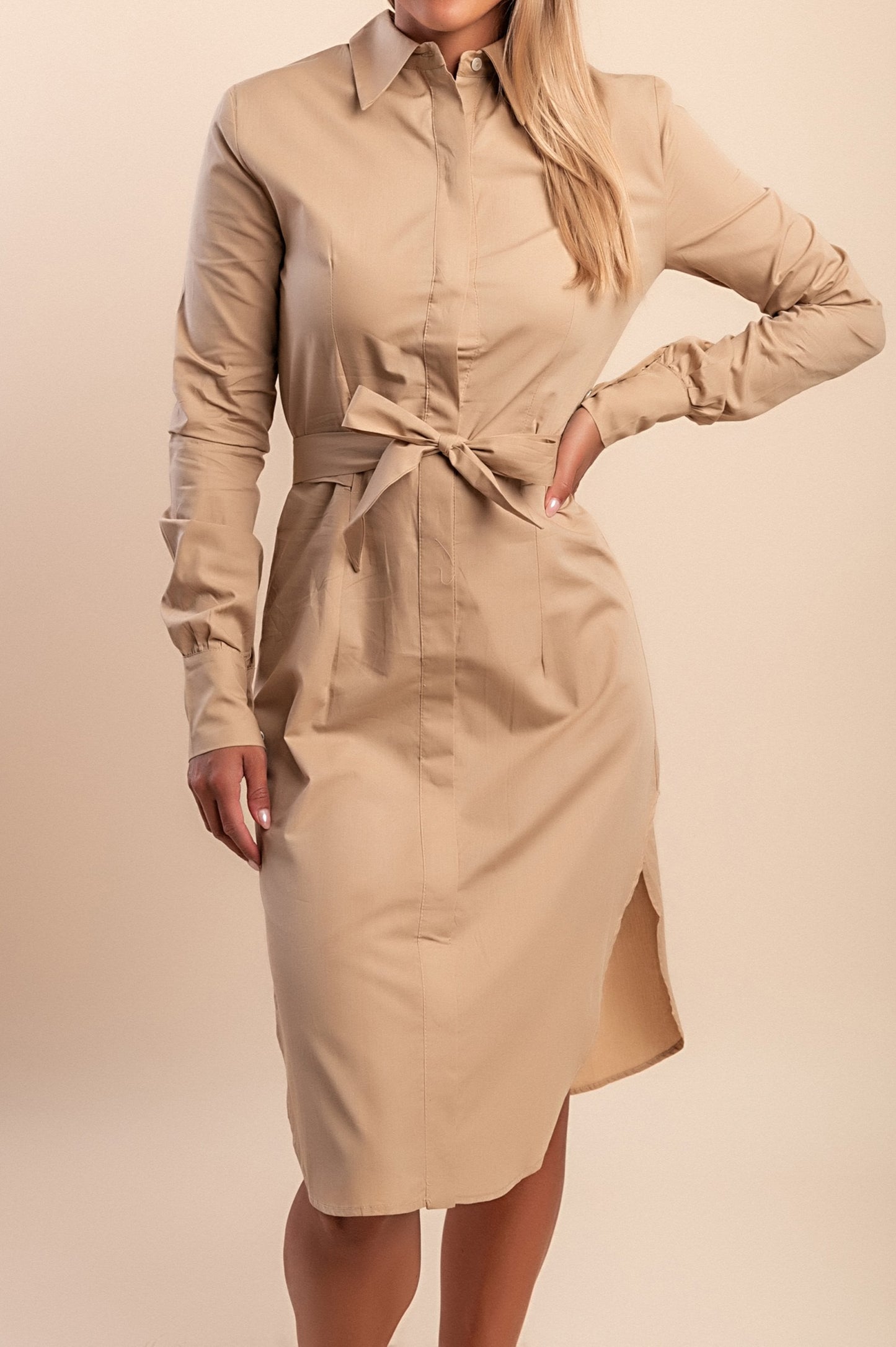 Abito camicia in cotone, beige