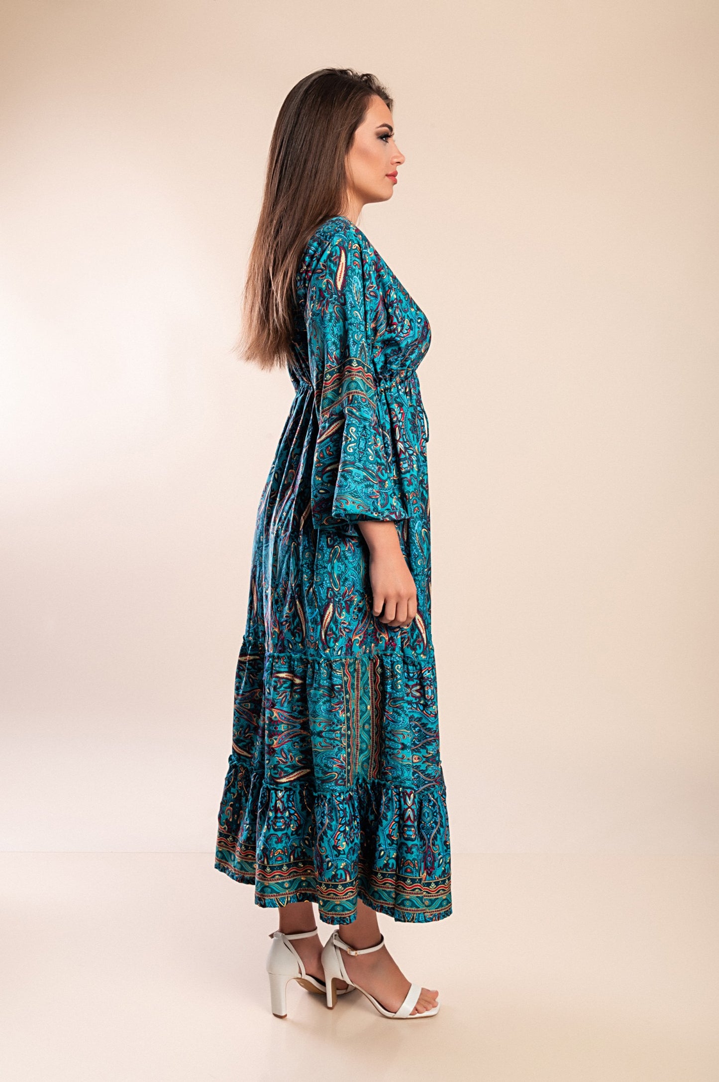 Abito maxi con stampa, blu