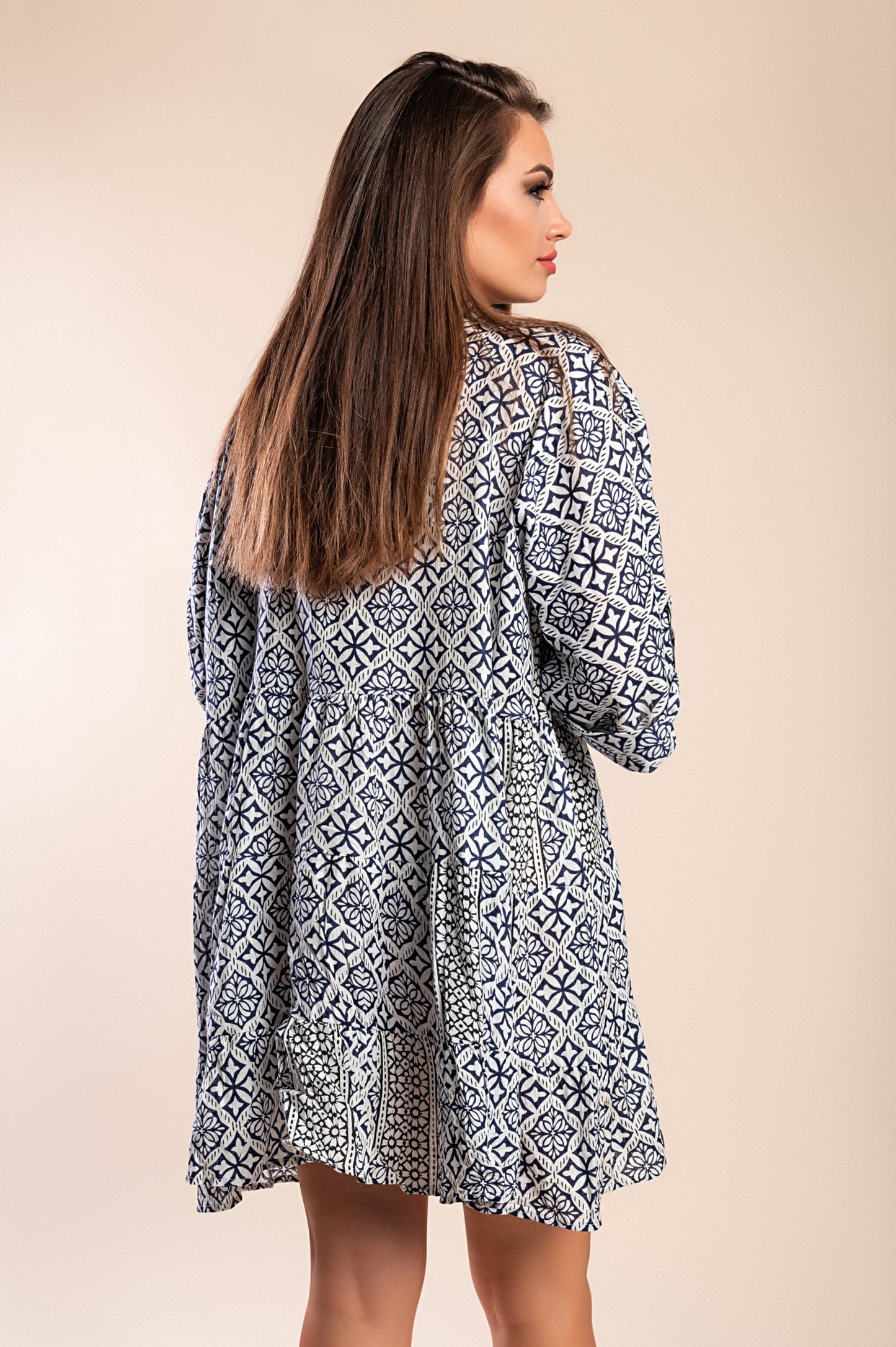 Miniabito in cotone con stampa, blu scuro