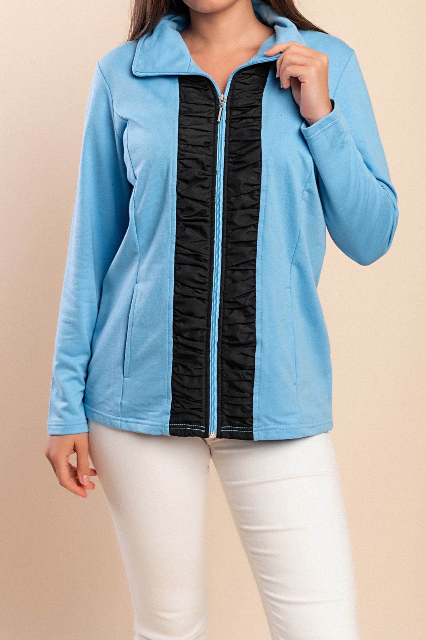 Giacca con cerniera in cotone, blu