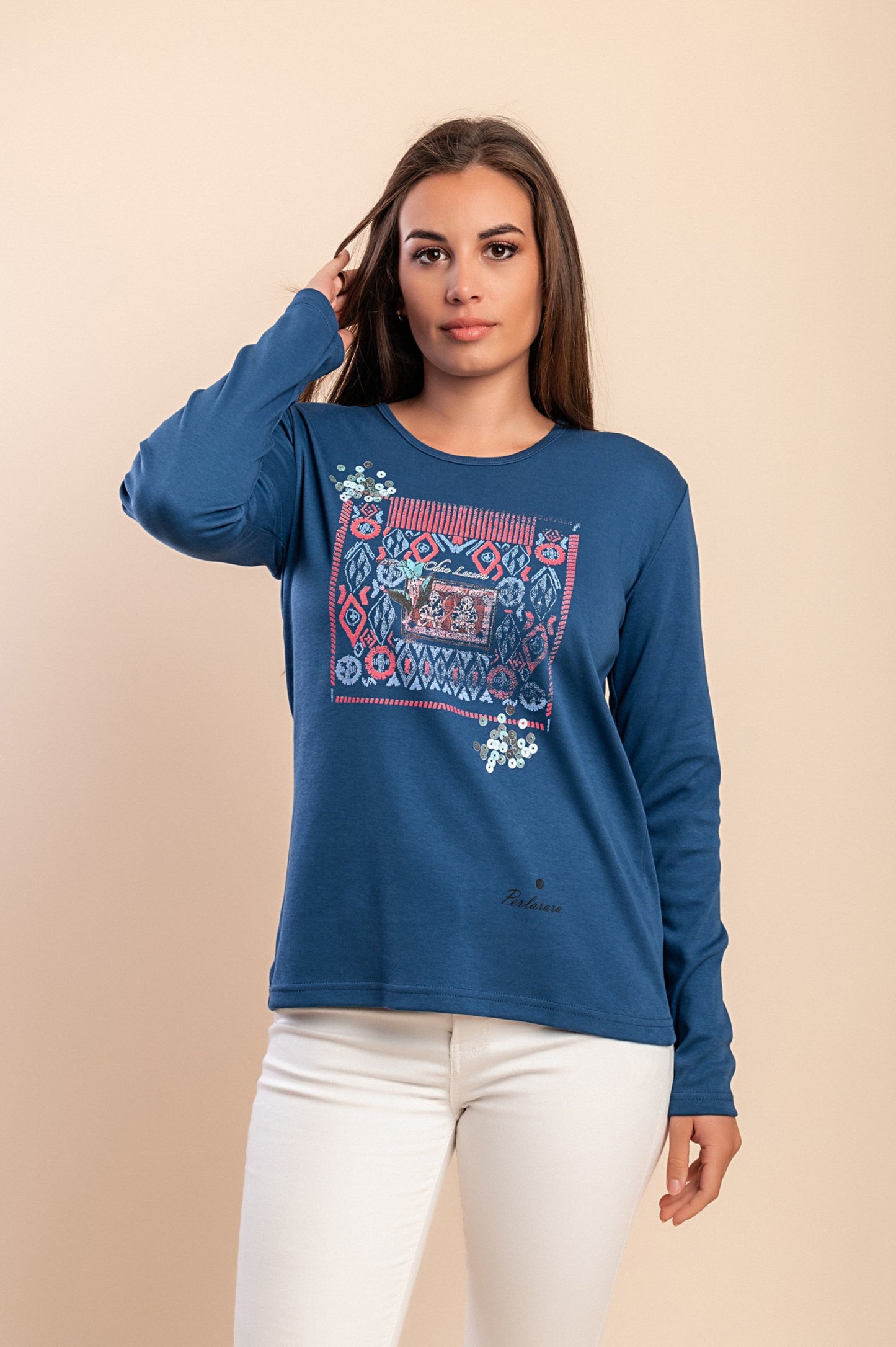 Maglia in cotone a maniche lunghe, blu scuro