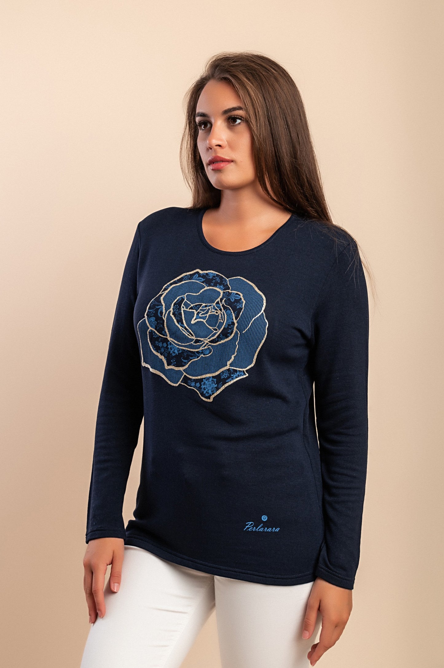 Maglia in cotone a maniche lunghe, blu scuro