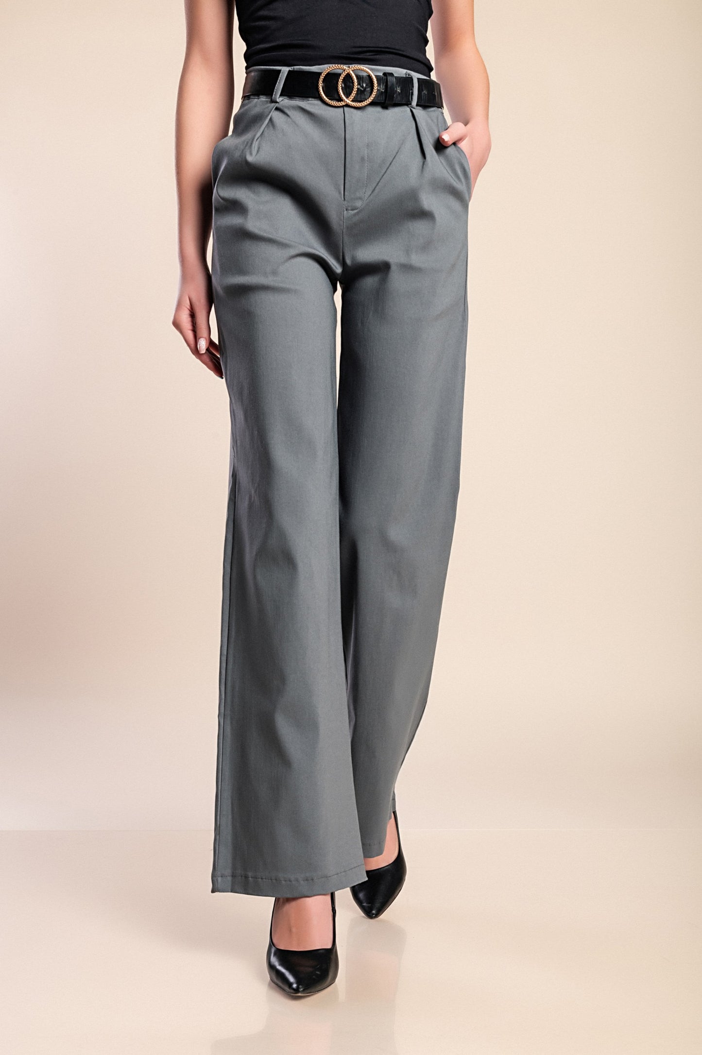 Pantaloni eleganti a vita alta, beige