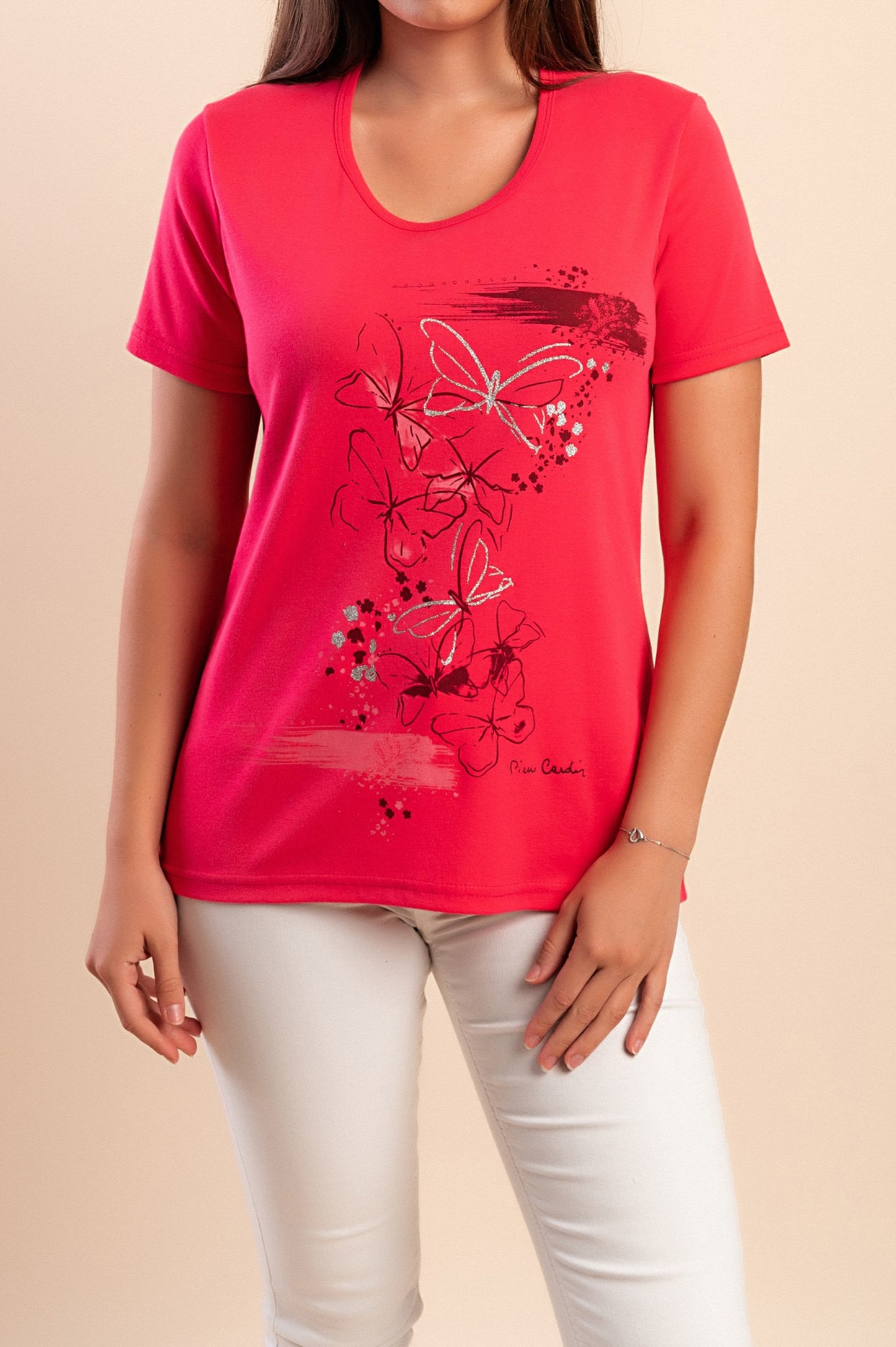 T-shirt in cotone con stampa, fucsia