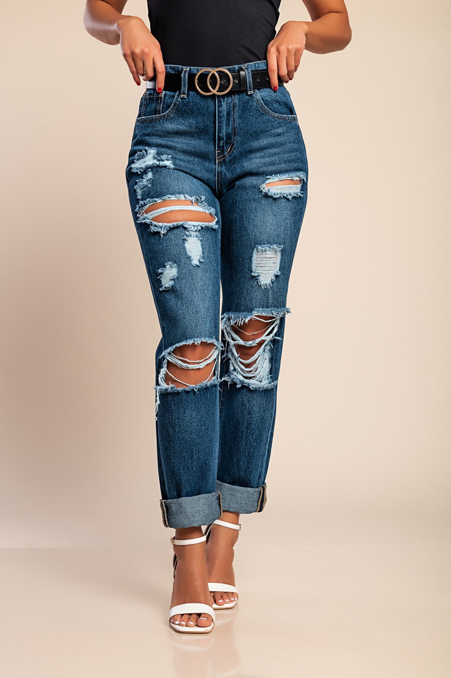 Jeans con dettagli strappati, blu