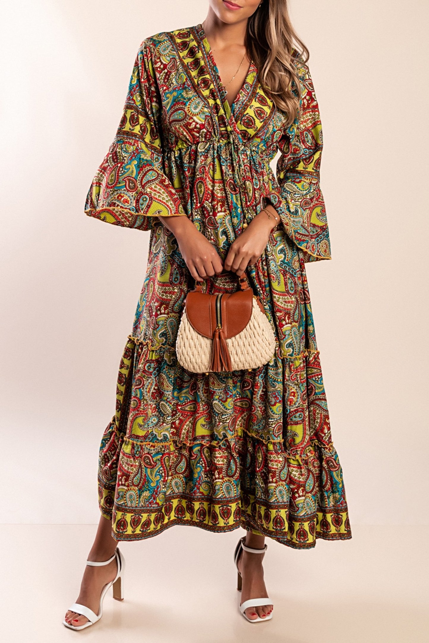 Abito maxi con stampa, blu